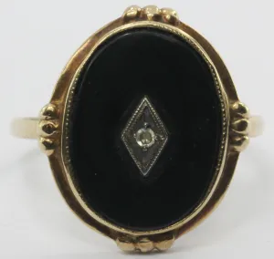 Antique Art Deco 10K Gold Onyx & Single Cut Diamond Ring by Star Ring Co