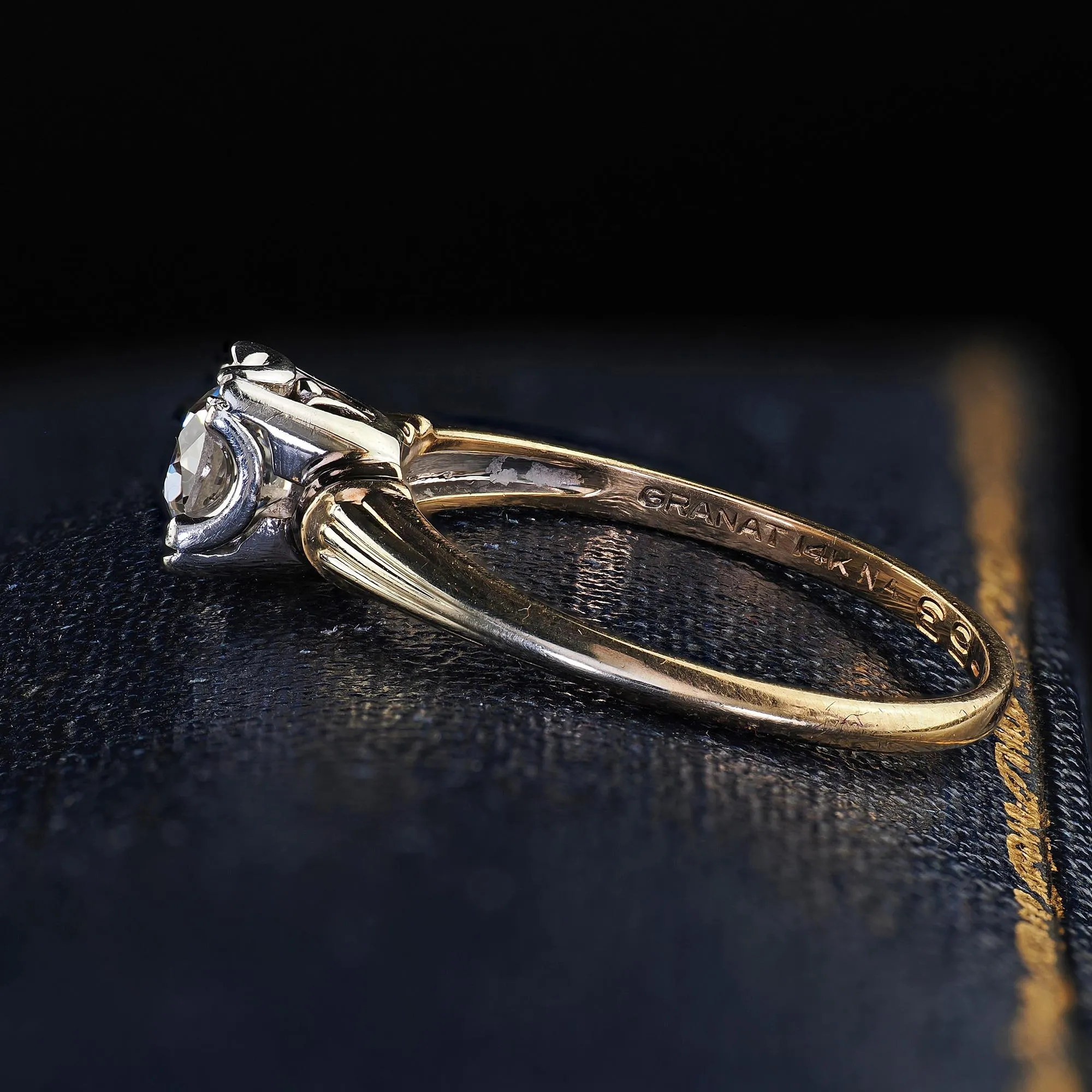 Antique Art Deco 14K Two Tone Gold Granat Bros Old Euro Diamond Engagement Ring