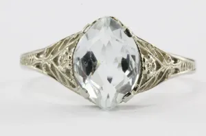 Antique Art Deco 14K White Gold 1.5 Carat Aquamarine Ring