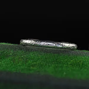 Antique Art Deco 18K White Gold Engraved Wedding Band - Size 6 1/2