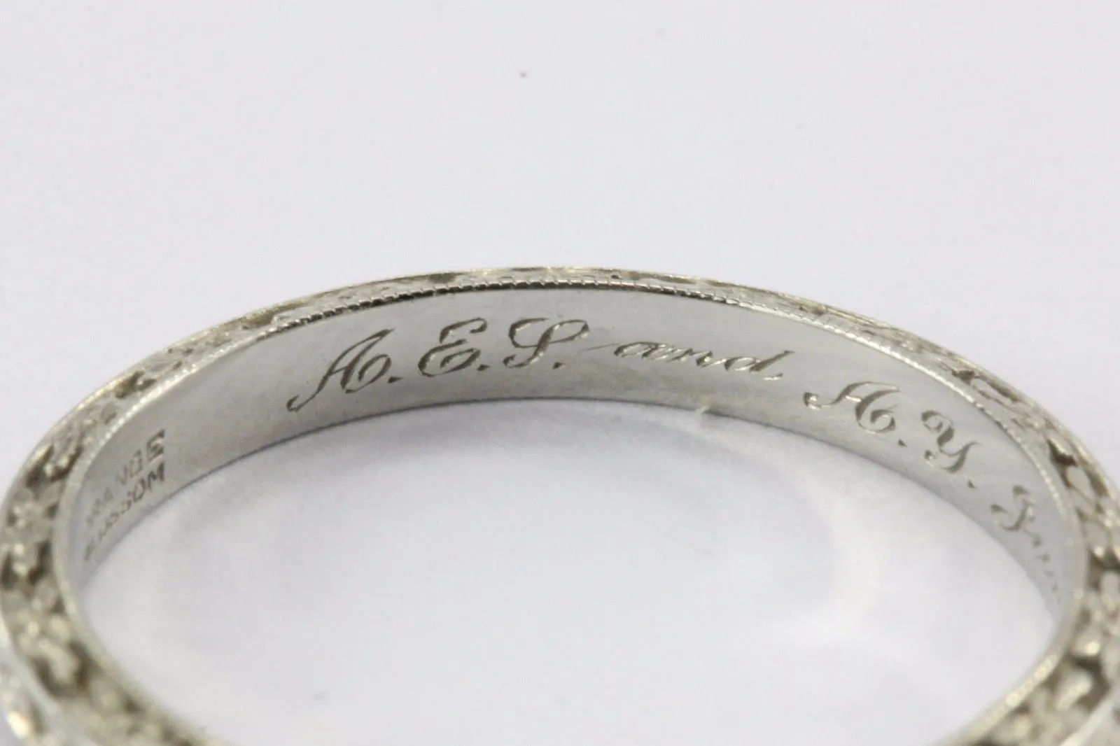 Antique Art Deco 18K White Gold Traub Co. Orange Blossom Wedding Band 6/24 1928