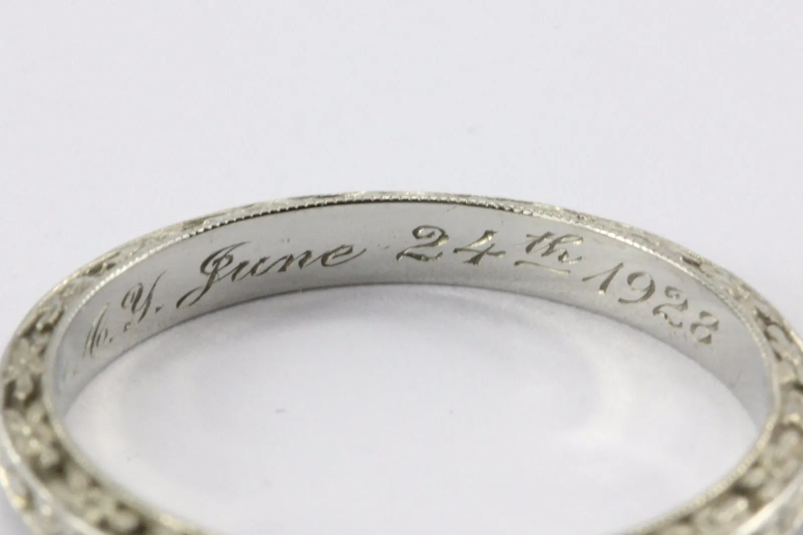Antique Art Deco 18K White Gold Traub Co. Orange Blossom Wedding Band 6/24 1928
