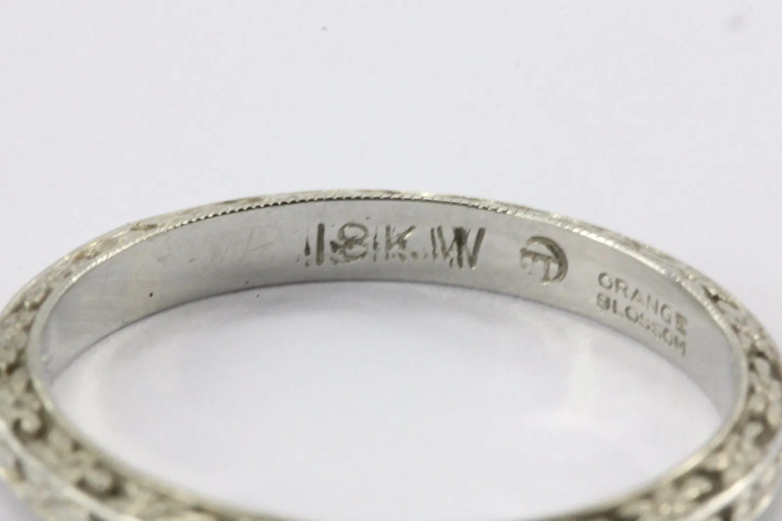 Antique Art Deco 18K White Gold Traub Co. Orange Blossom Wedding Band 6/24 1928