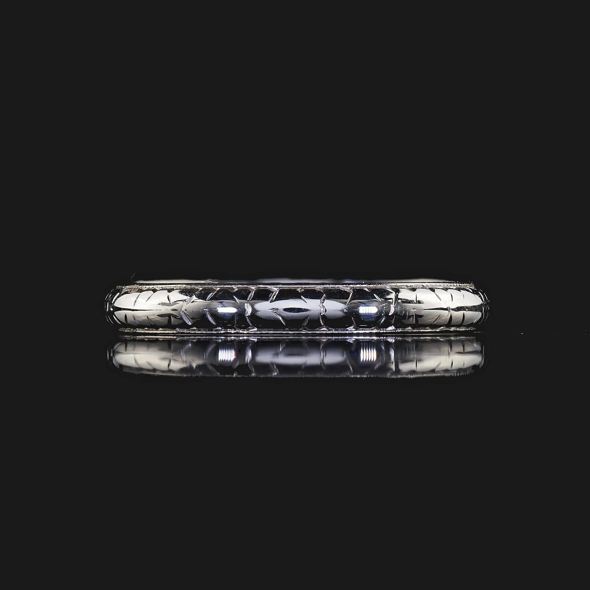 Antique Art Deco Belais 18K White Gold Engraved Wedding Band - Size 6