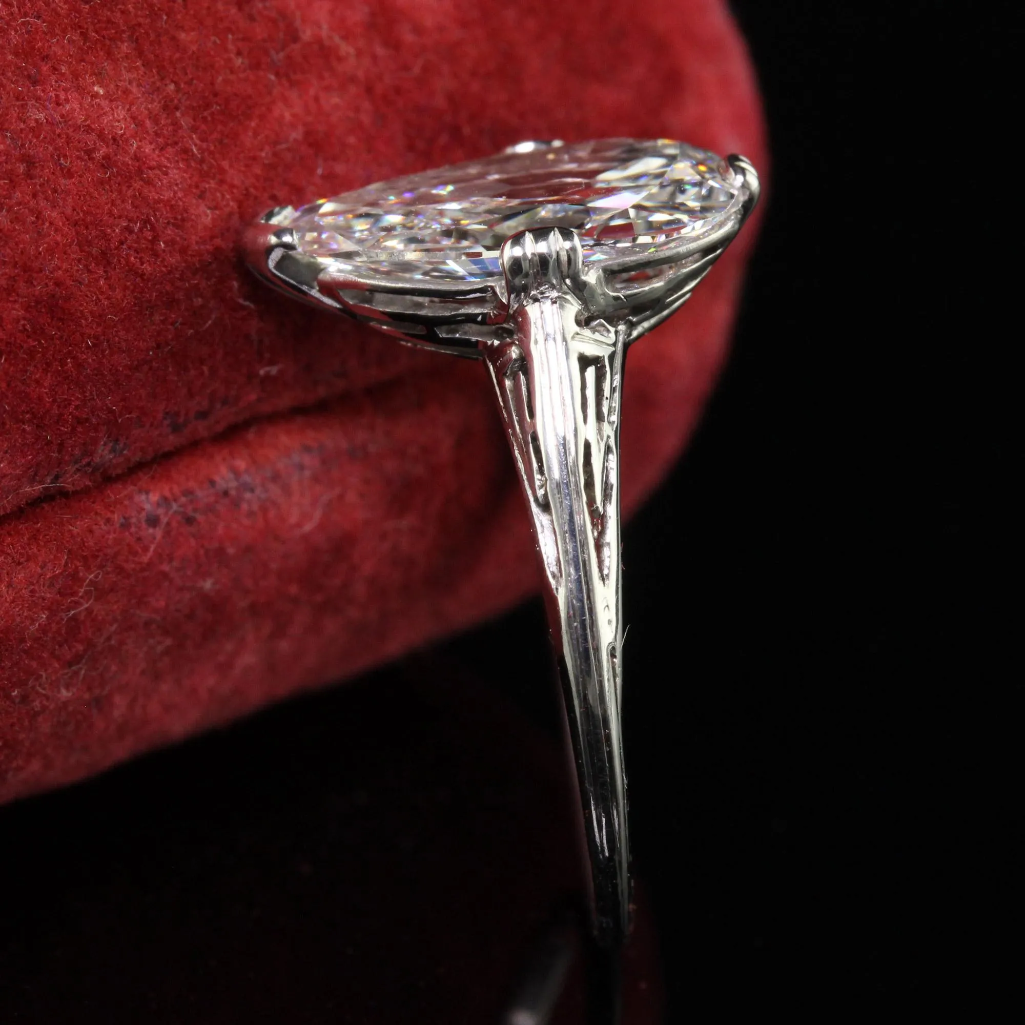 Antique Art Deco Marcus and Co Platinum Old Pear Diamond Engagement Ring - GIA