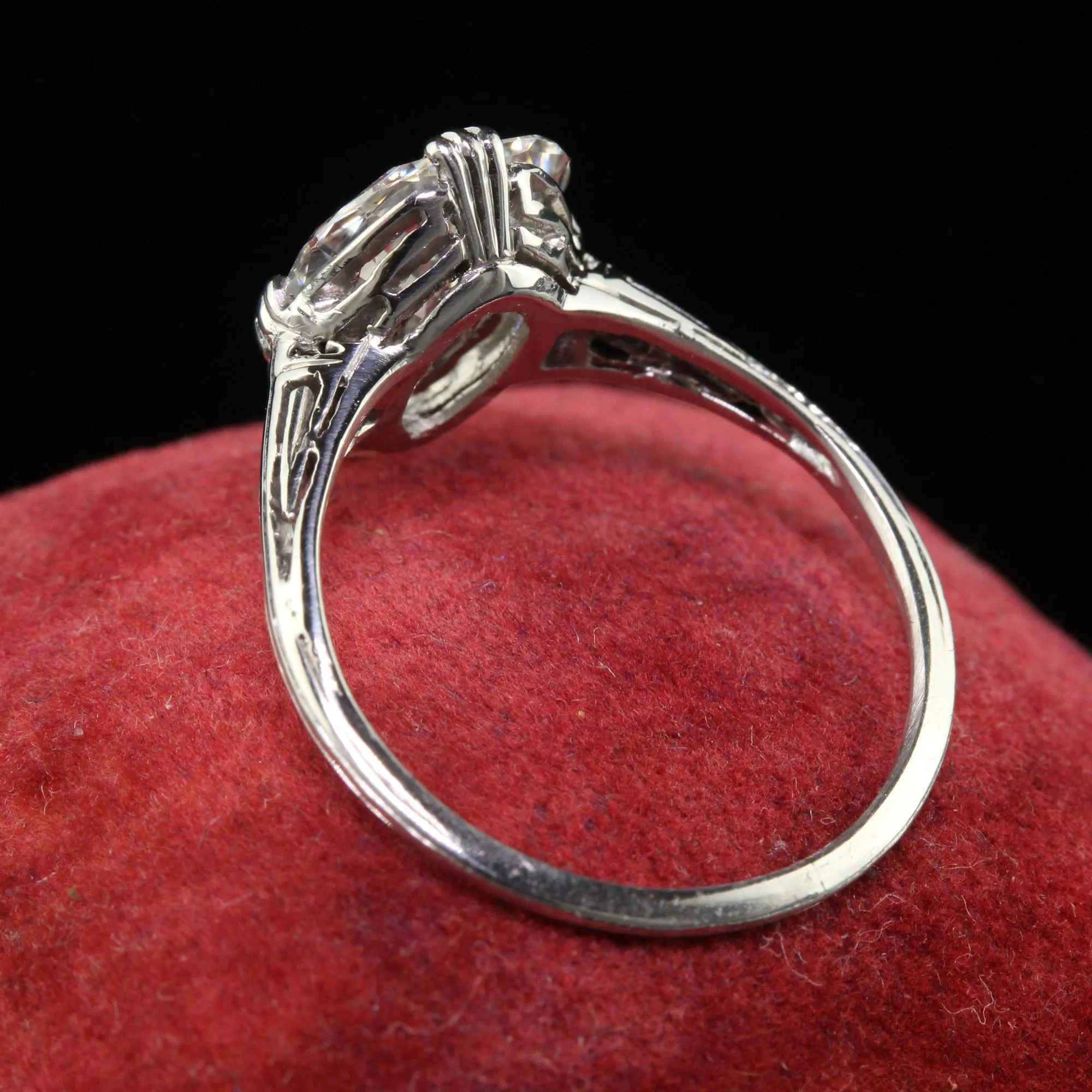 Antique Art Deco Marcus and Co Platinum Old Pear Diamond Engagement Ring - GIA