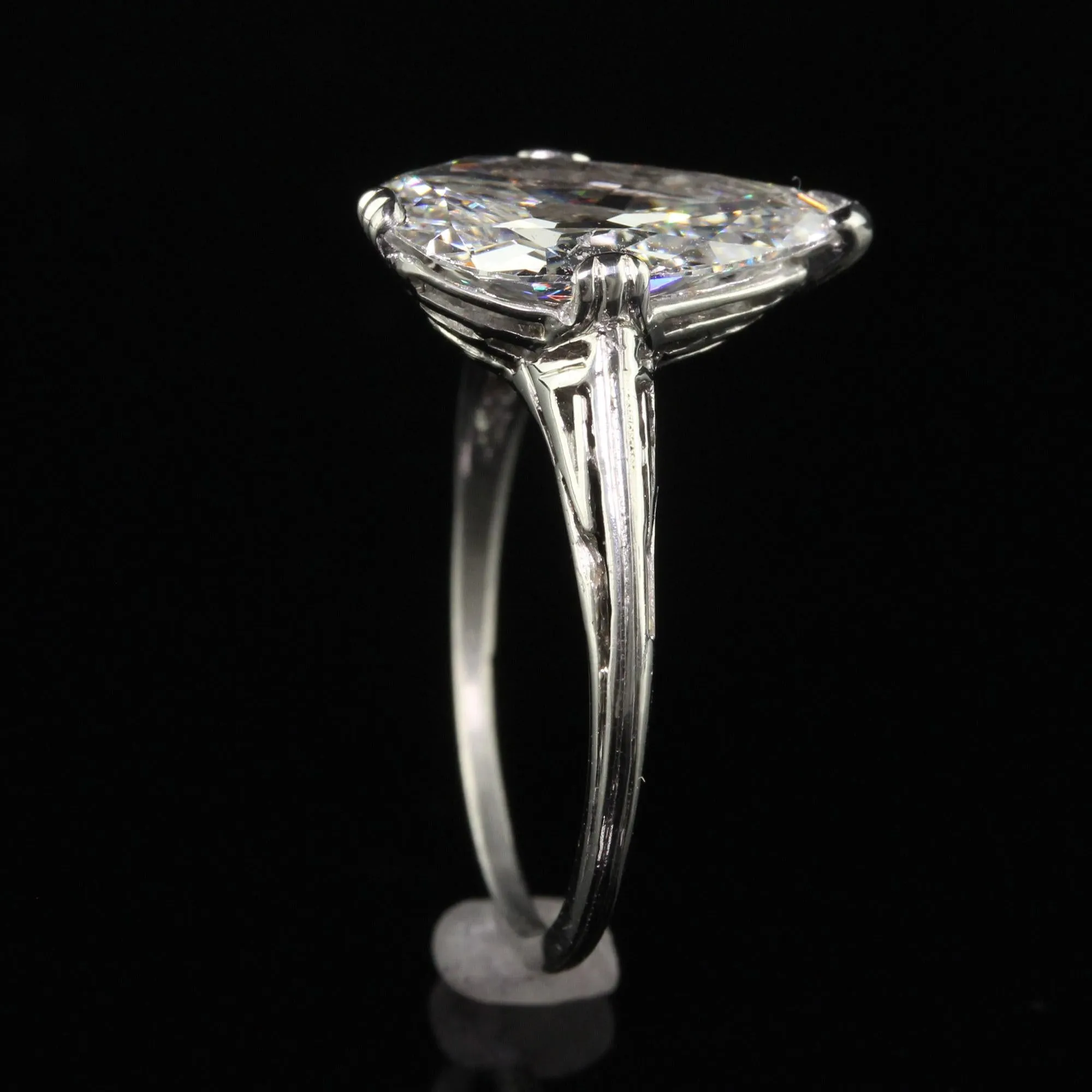Antique Art Deco Marcus and Co Platinum Old Pear Diamond Engagement Ring - GIA