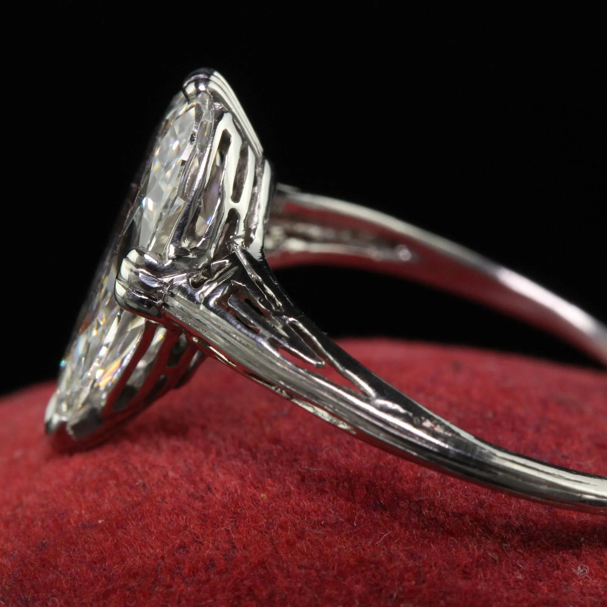 Antique Art Deco Marcus and Co Platinum Old Pear Diamond Engagement Ring - GIA