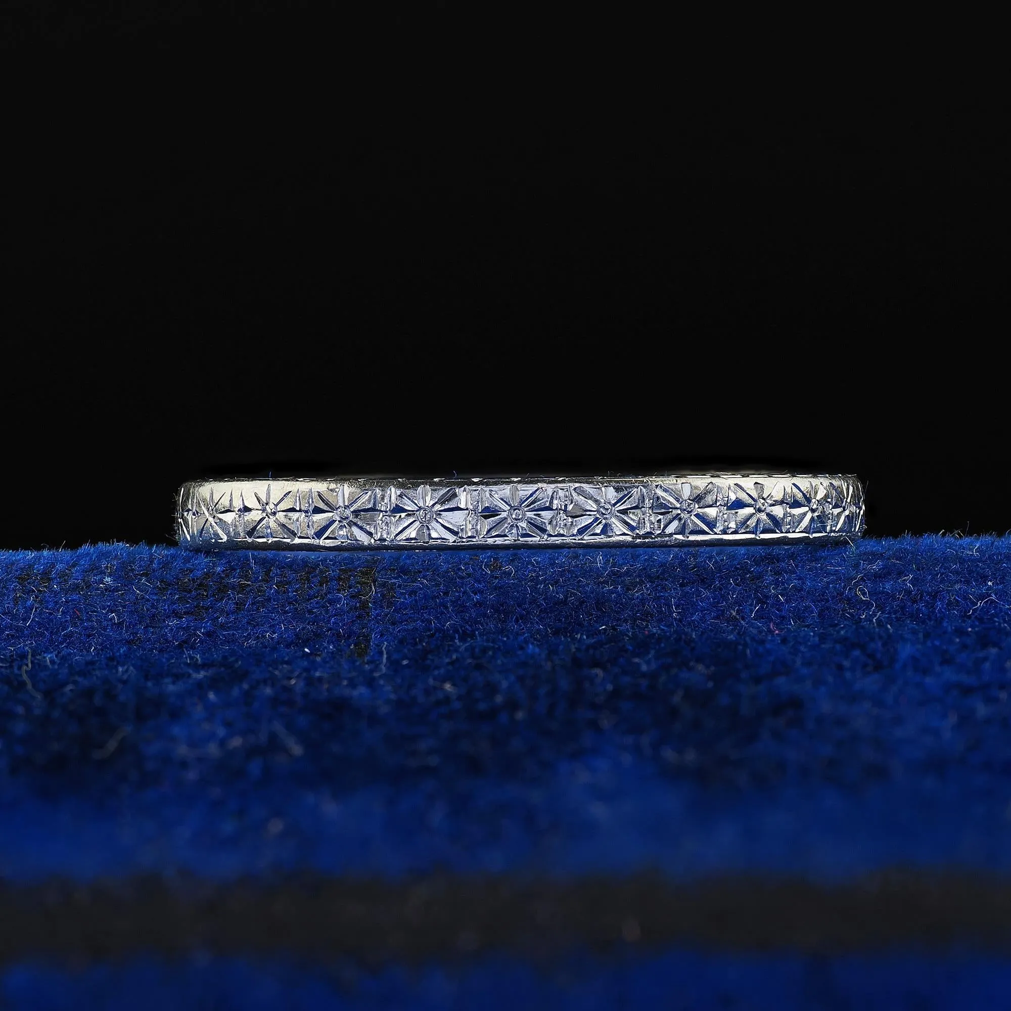 Antique Art Deco Orange Blossom 18K White Gold  Engraved Wedding Band Circa 1928