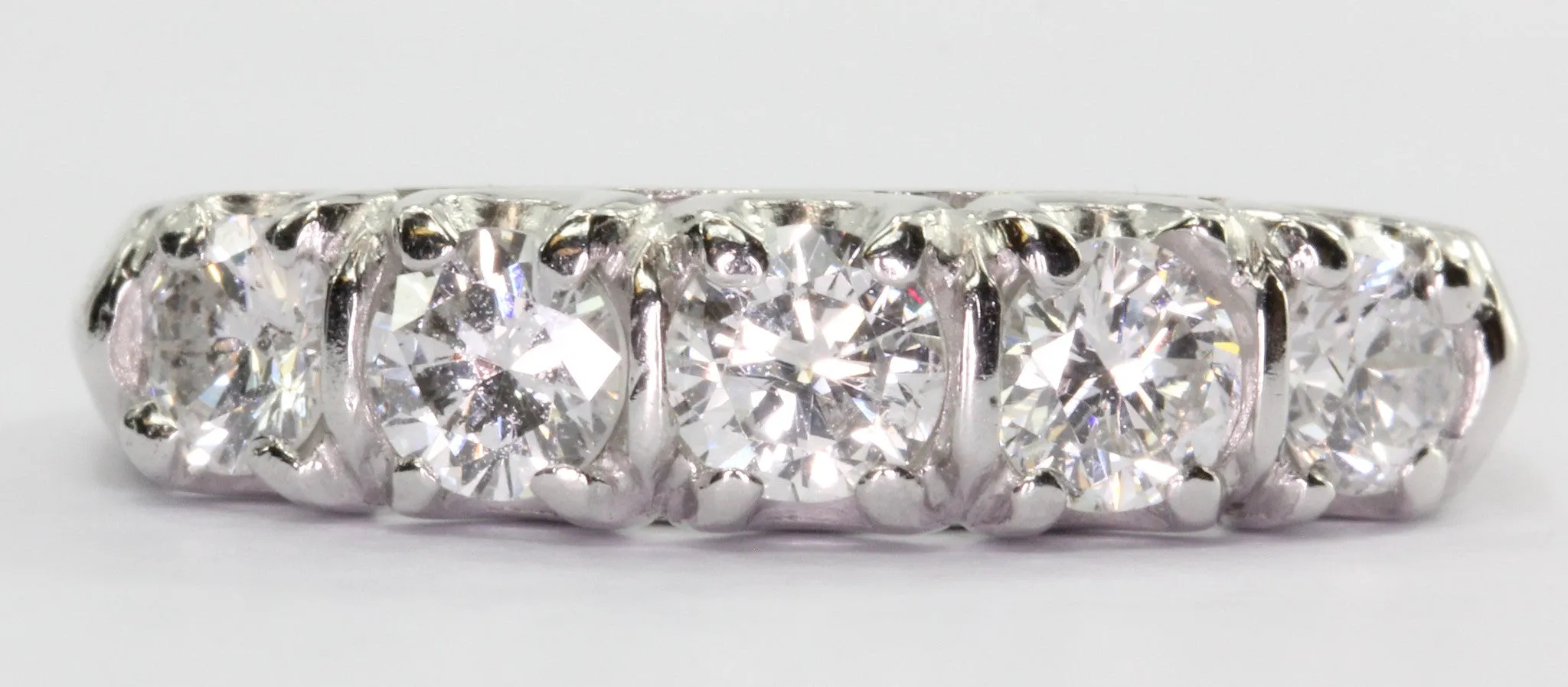 Antique Art Deco Platinum 1 CTW Diamond 5 Stone Anniversary Band Ring Size 6