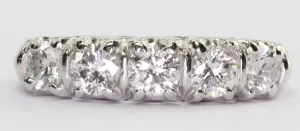 Antique Art Deco Platinum 1 CTW Diamond 5 Stone Anniversary Band Ring Size 6