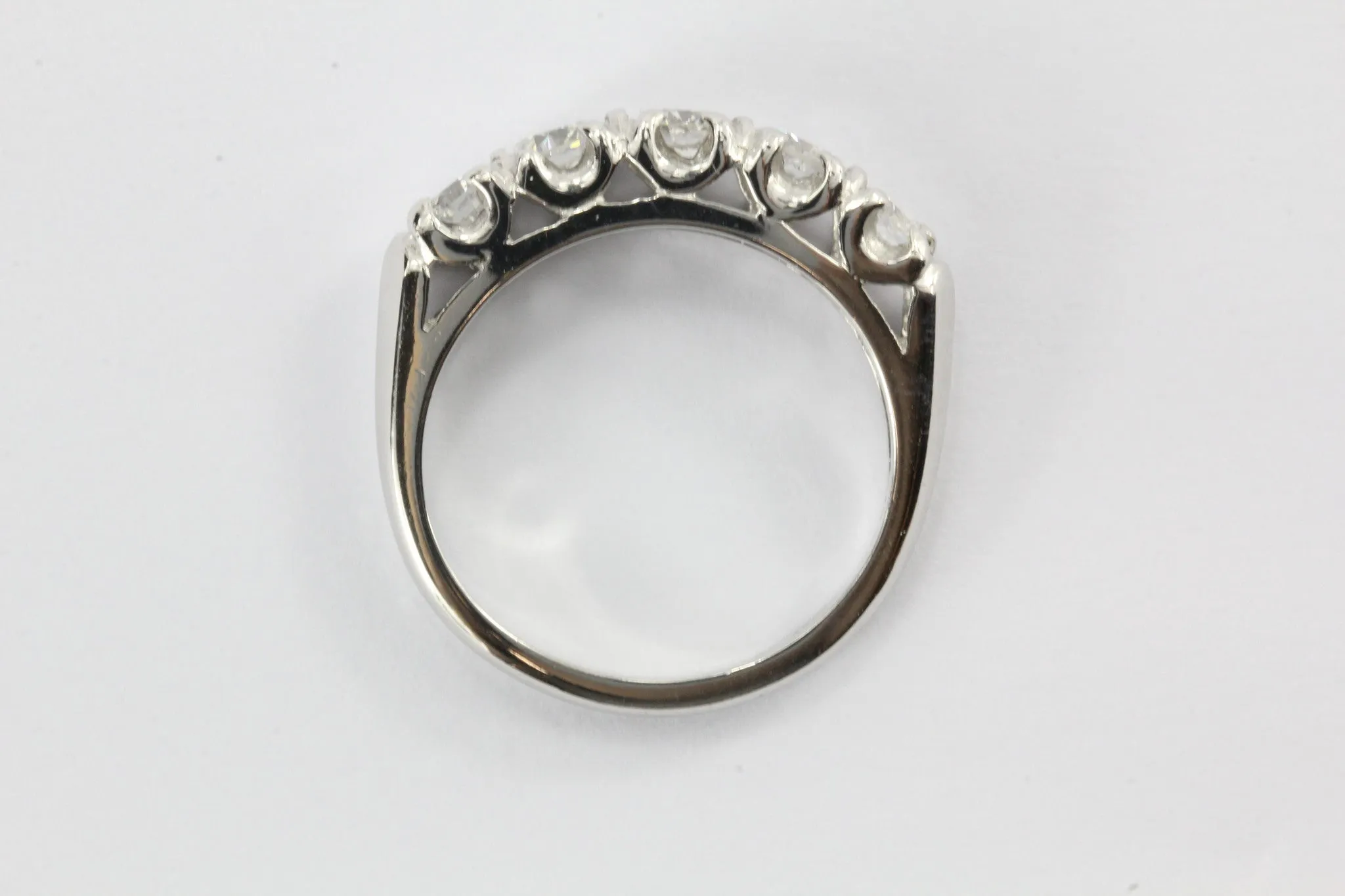 Antique Art Deco Platinum 1 CTW Diamond 5 Stone Anniversary Band Ring Size 6