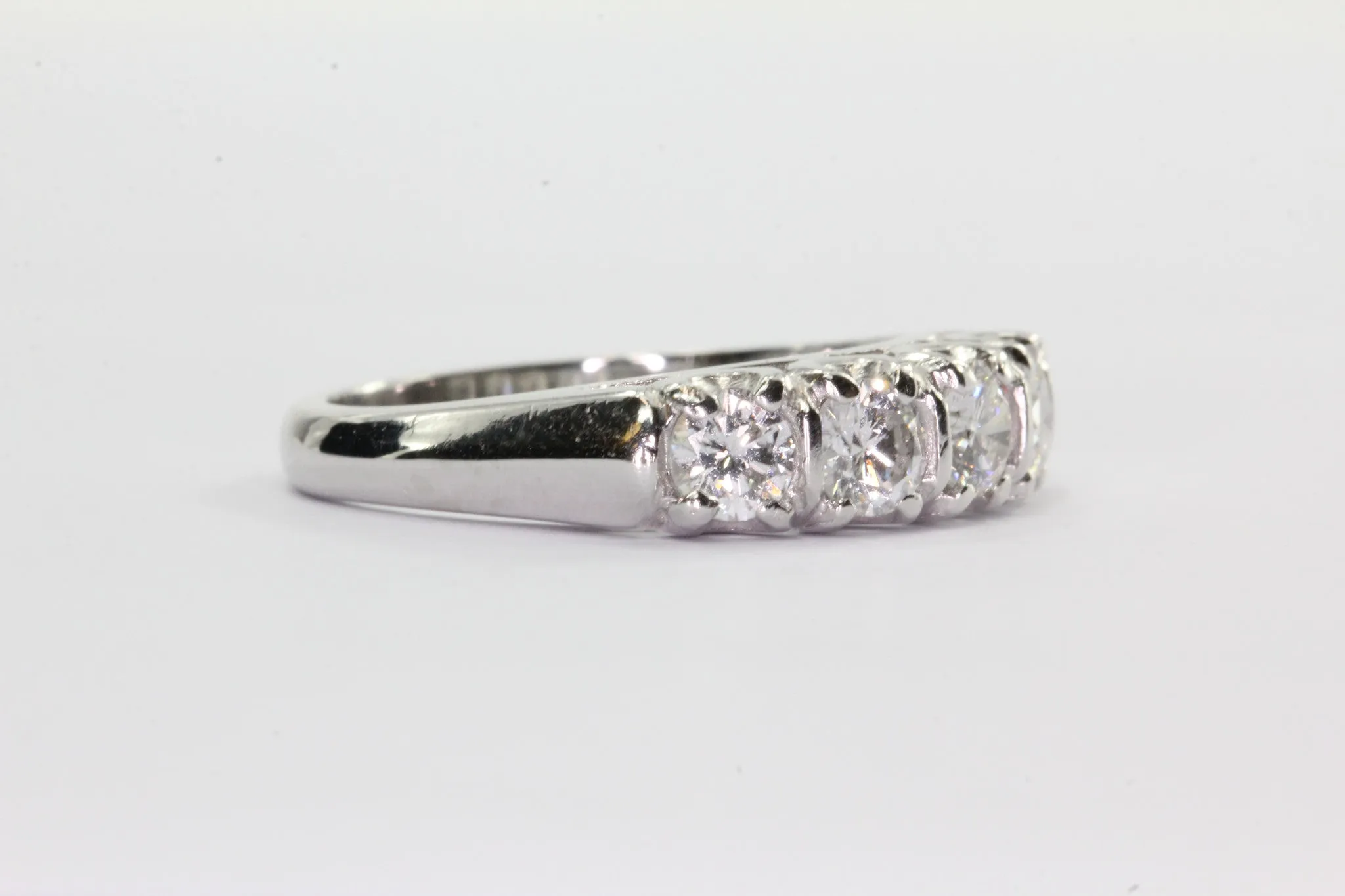 Antique Art Deco Platinum 1 CTW Diamond 5 Stone Anniversary Band Ring Size 6