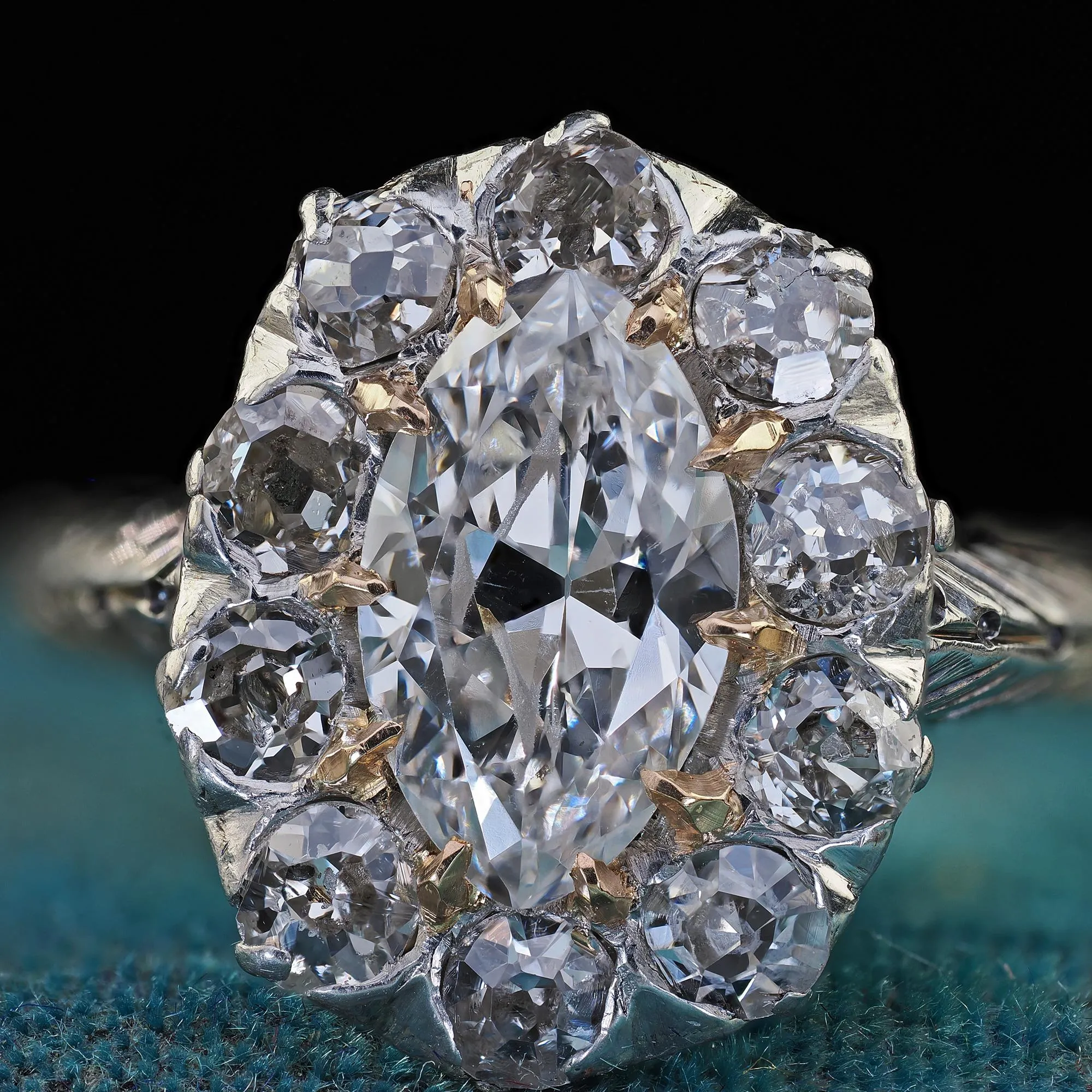 Antique Art Deco Platinum 18K Gold Old Marquise Diamond Engagement Ring - GIA