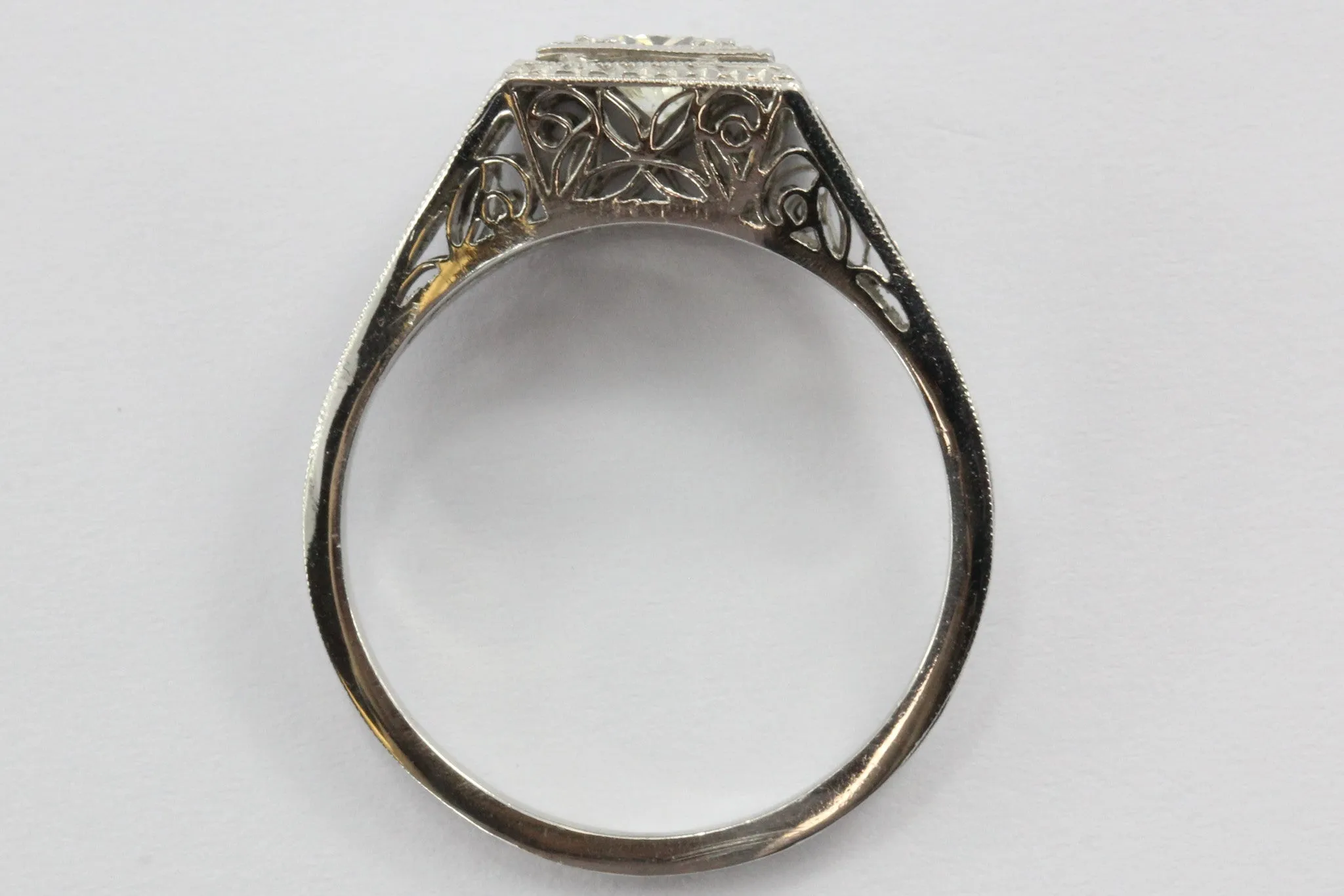 Antique Art Deco Platinum .40 Carat Transition Cut Diamond Engagement Ring