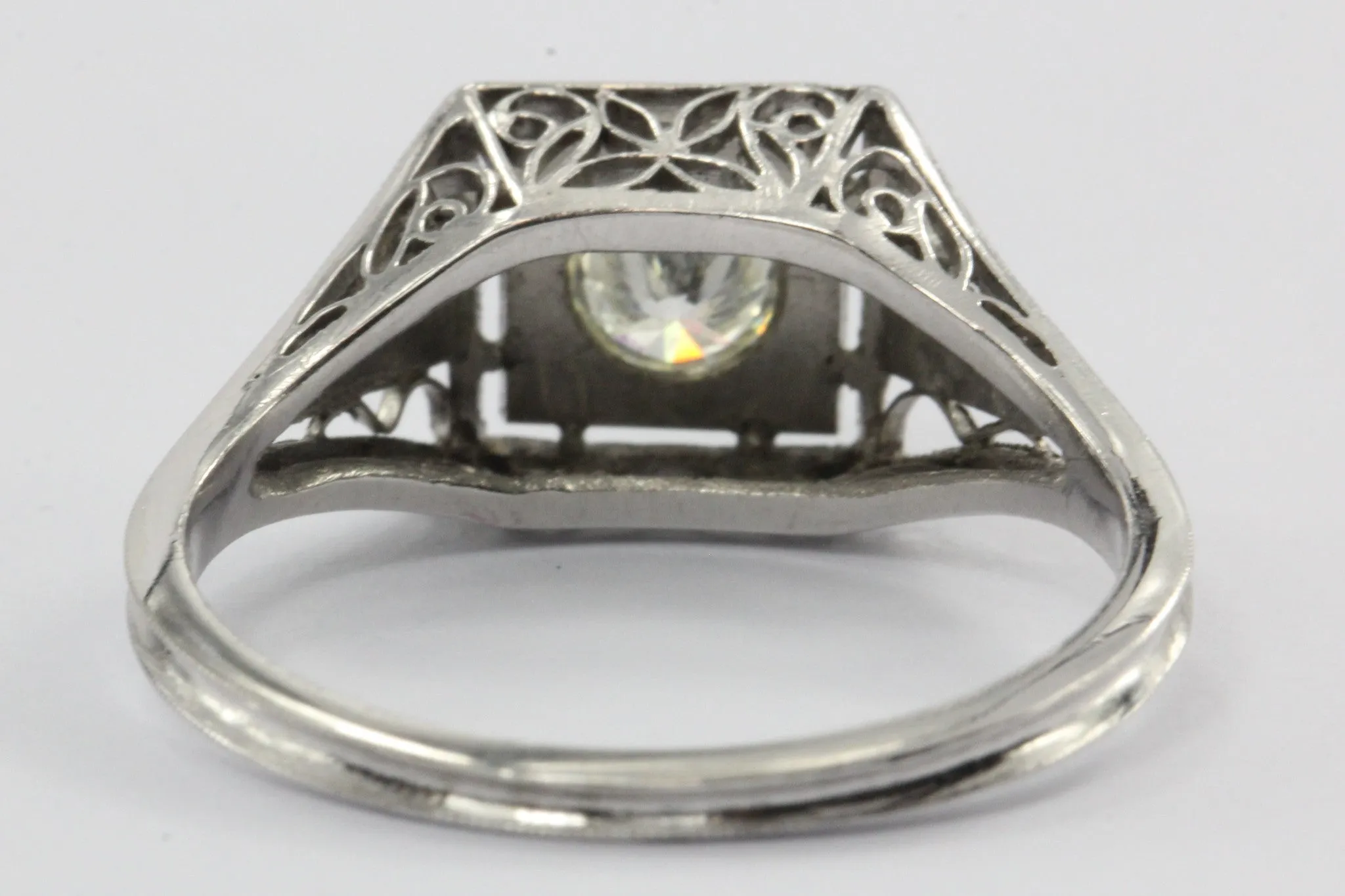 Antique Art Deco Platinum .40 Carat Transition Cut Diamond Engagement Ring