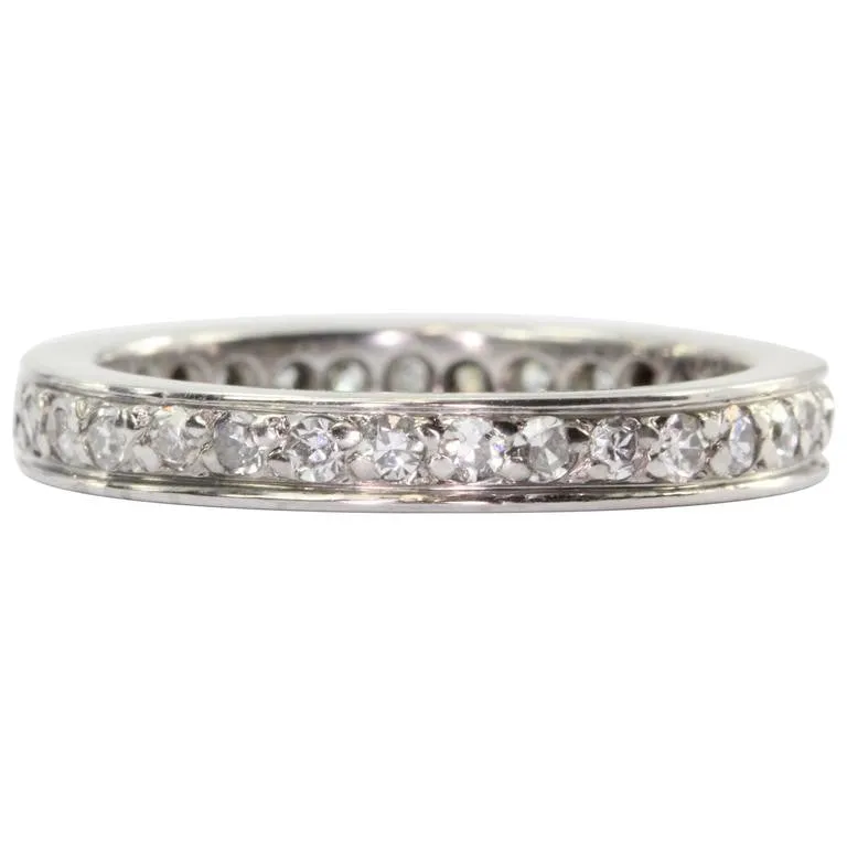 Antique Art Deco Platinum .75 CTW Diamond Eternity Band Ring Size 5.75