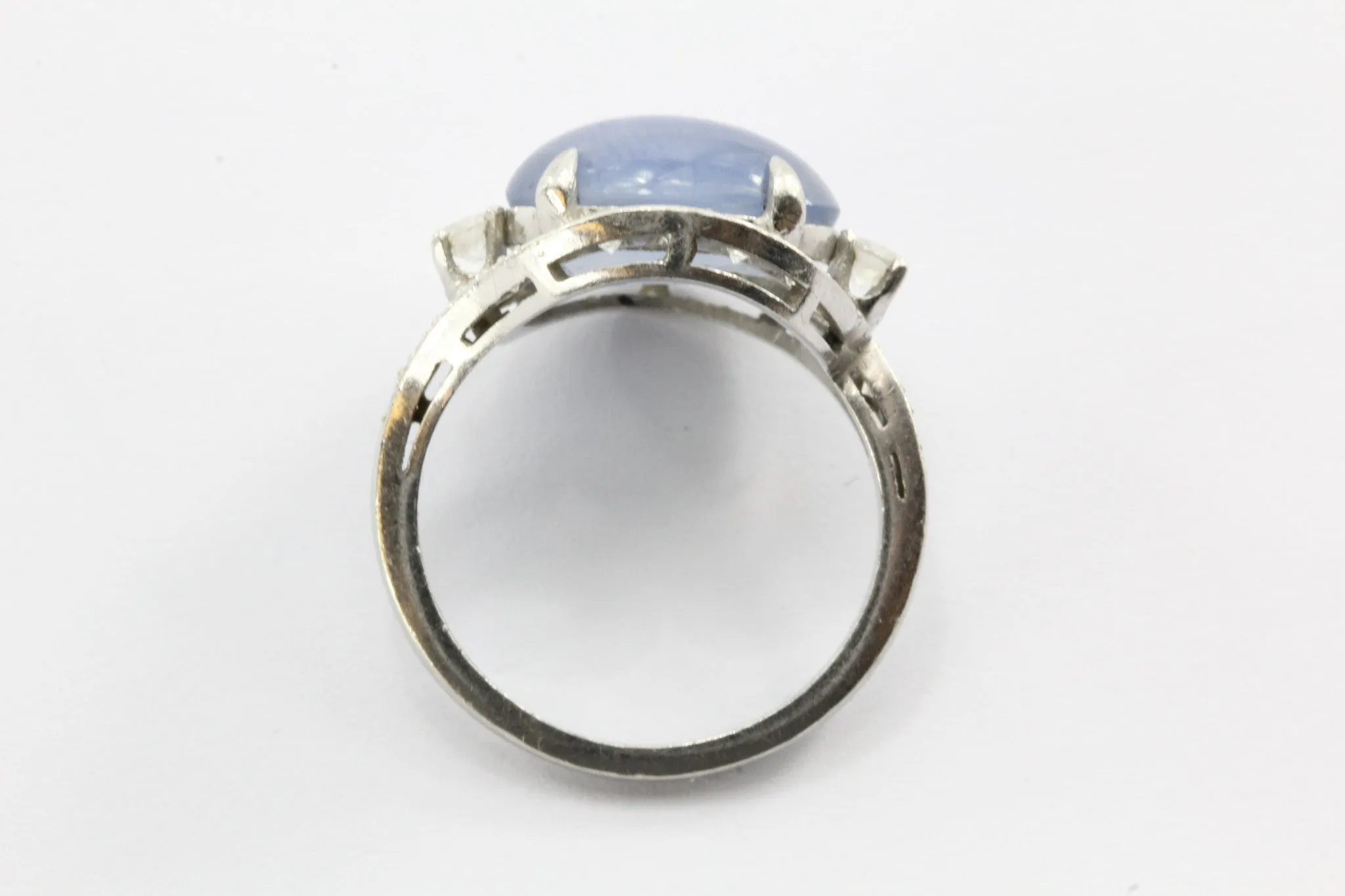 Antique Art Deco Platinum Diamond & 7.63 Carat Natural Blue Star Sapphire Ring