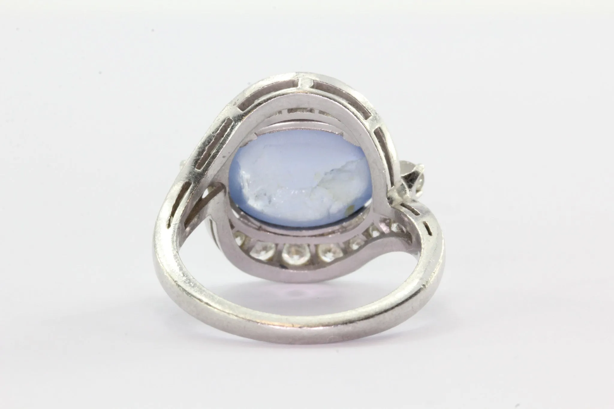 Antique Art Deco Platinum Diamond & 7.63 Carat Natural Blue Star Sapphire Ring