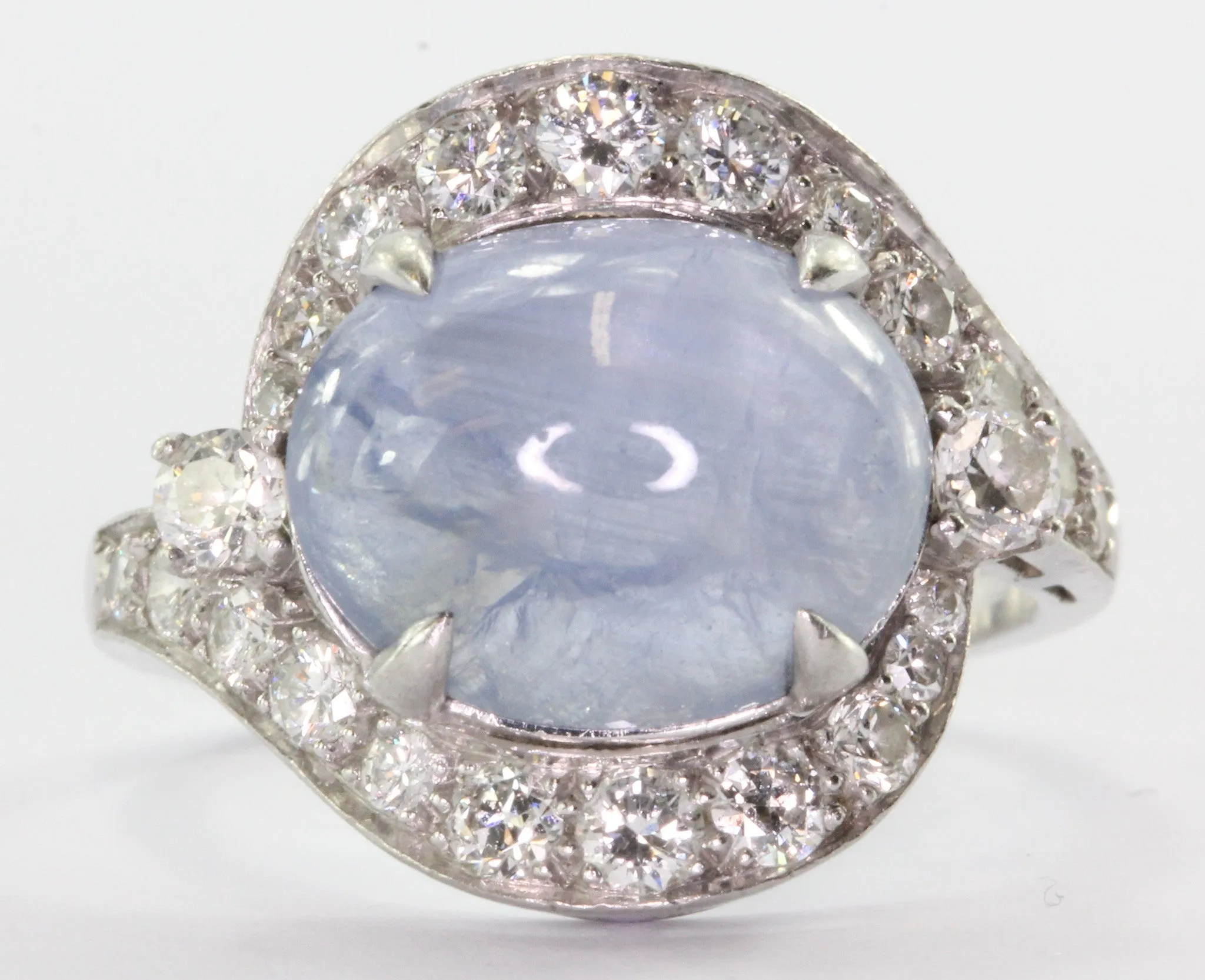 Antique Art Deco Platinum Diamond & 7.63 Carat Natural Blue Star Sapphire Ring