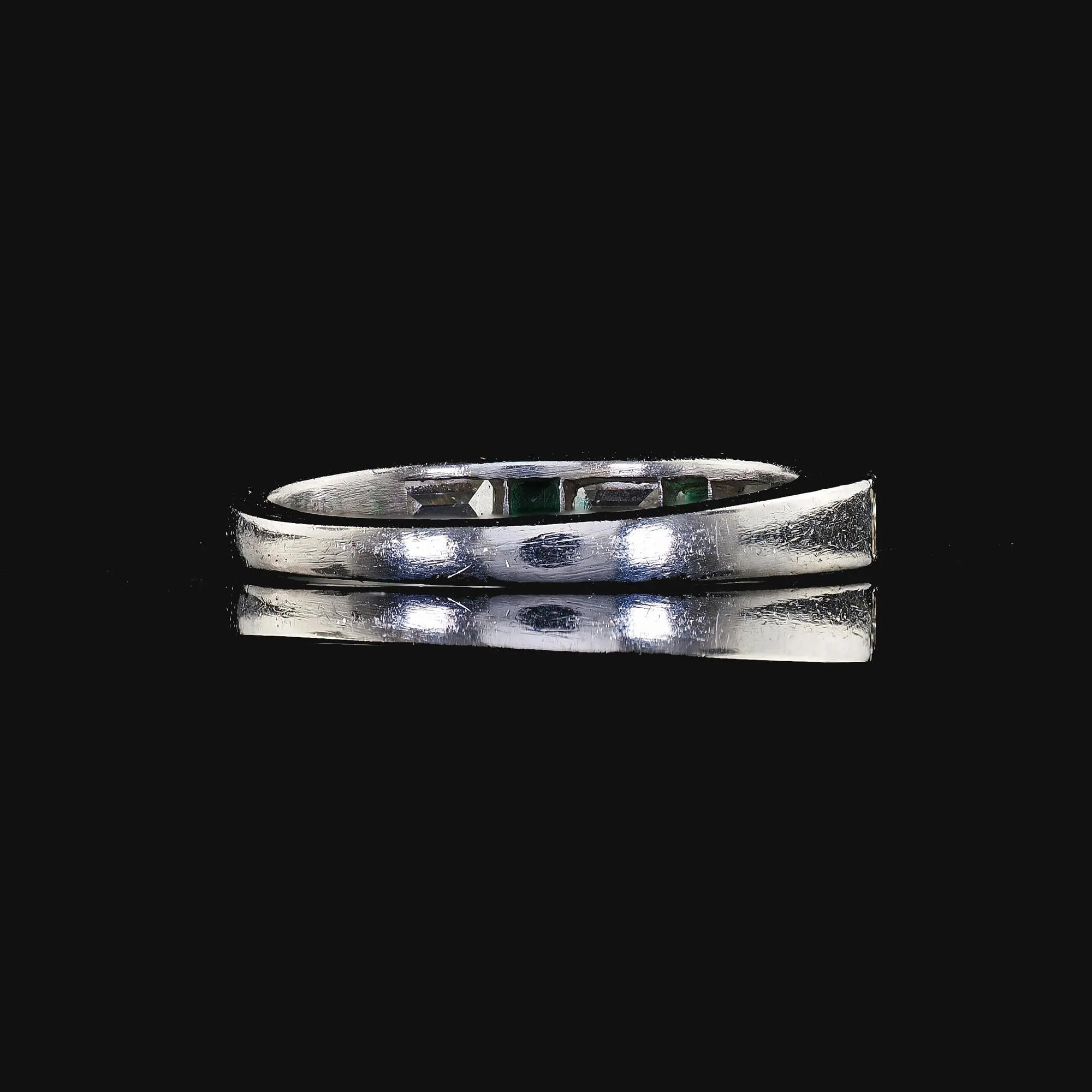 Antique Art Deco Platinum Diamond Baguette and Emerald Wedding Band - Size 3 3/4
