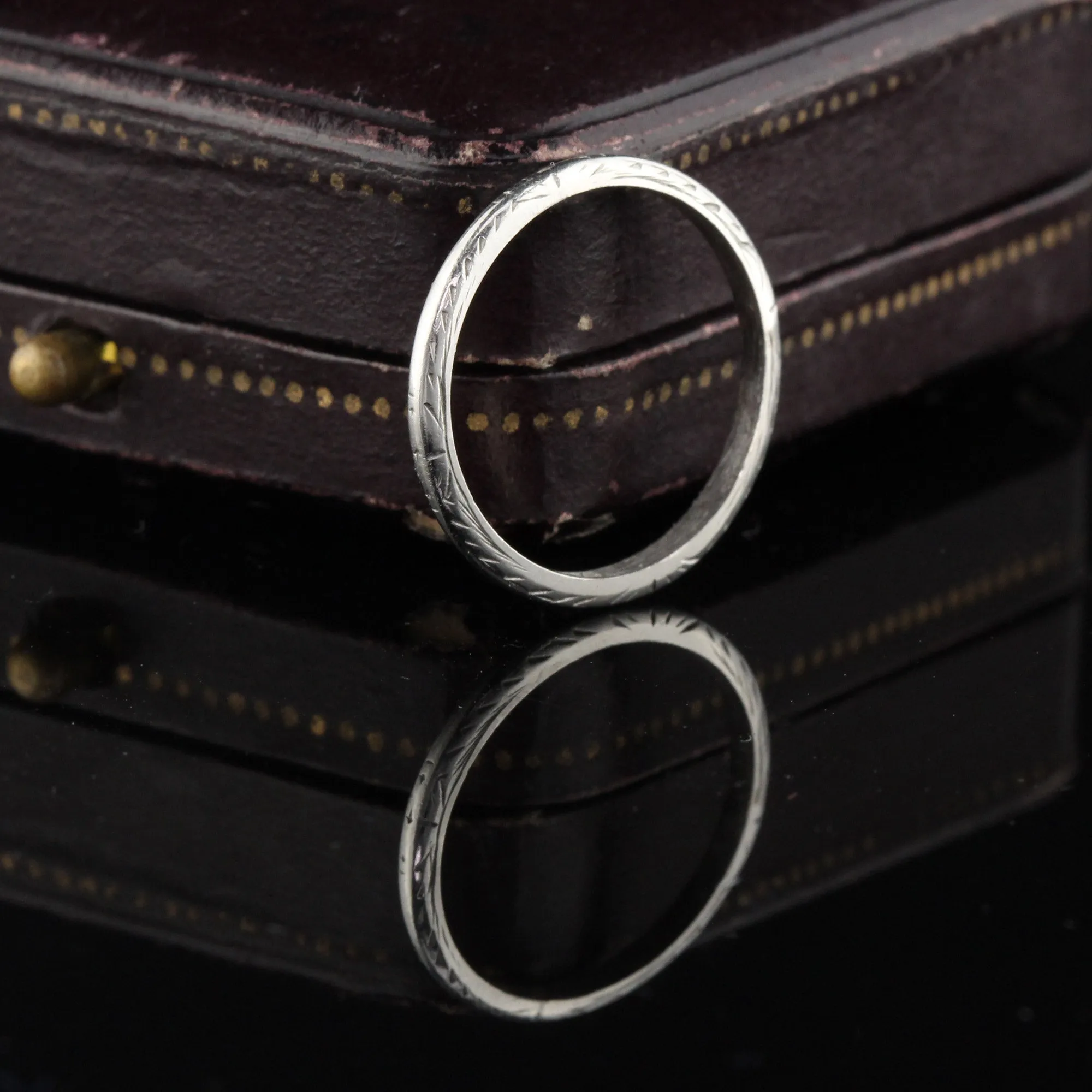 Antique Art Deco Platinum Engraved Wedding Band - Size 5.75
