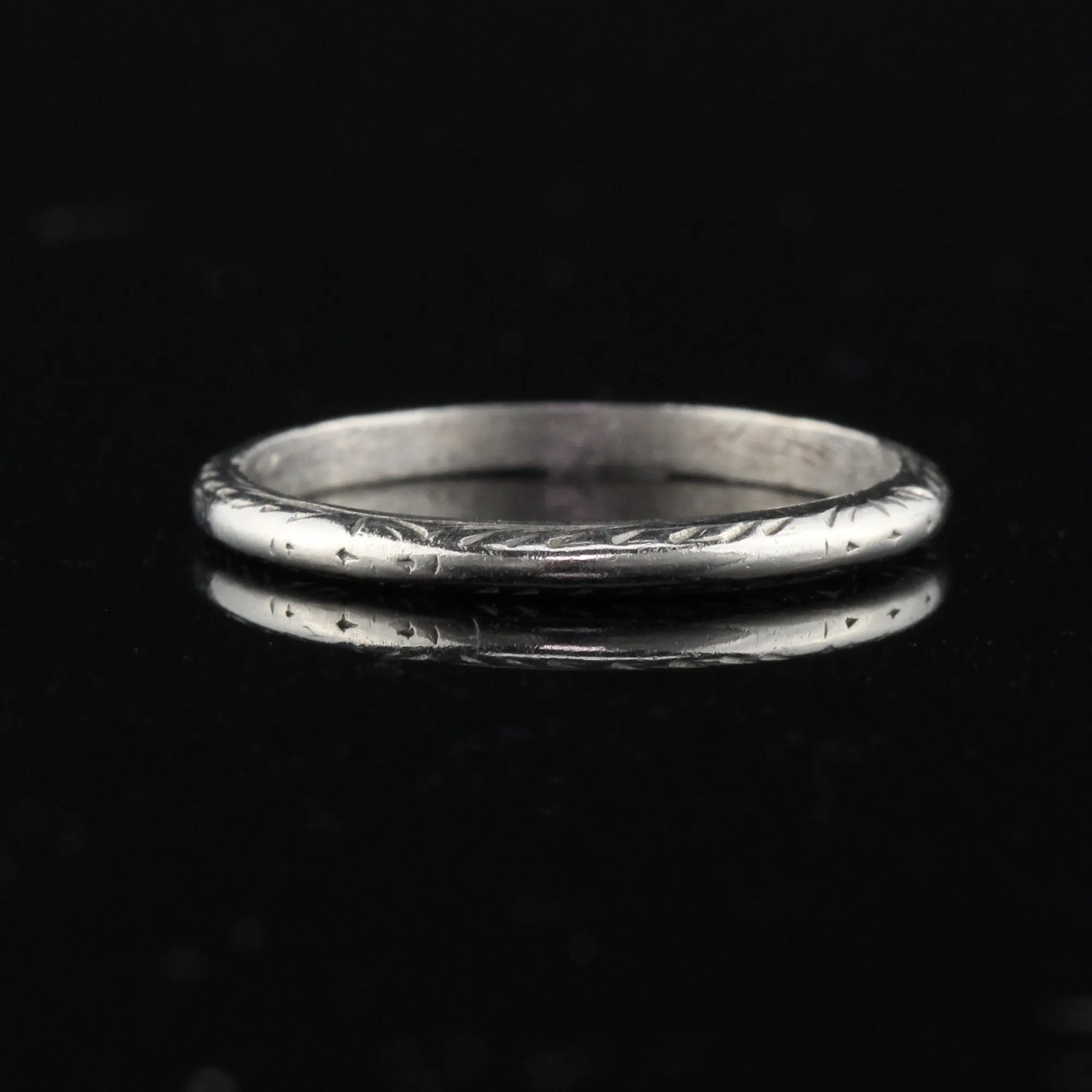 Antique Art Deco Platinum Engraved Wedding Band - Size 5.75