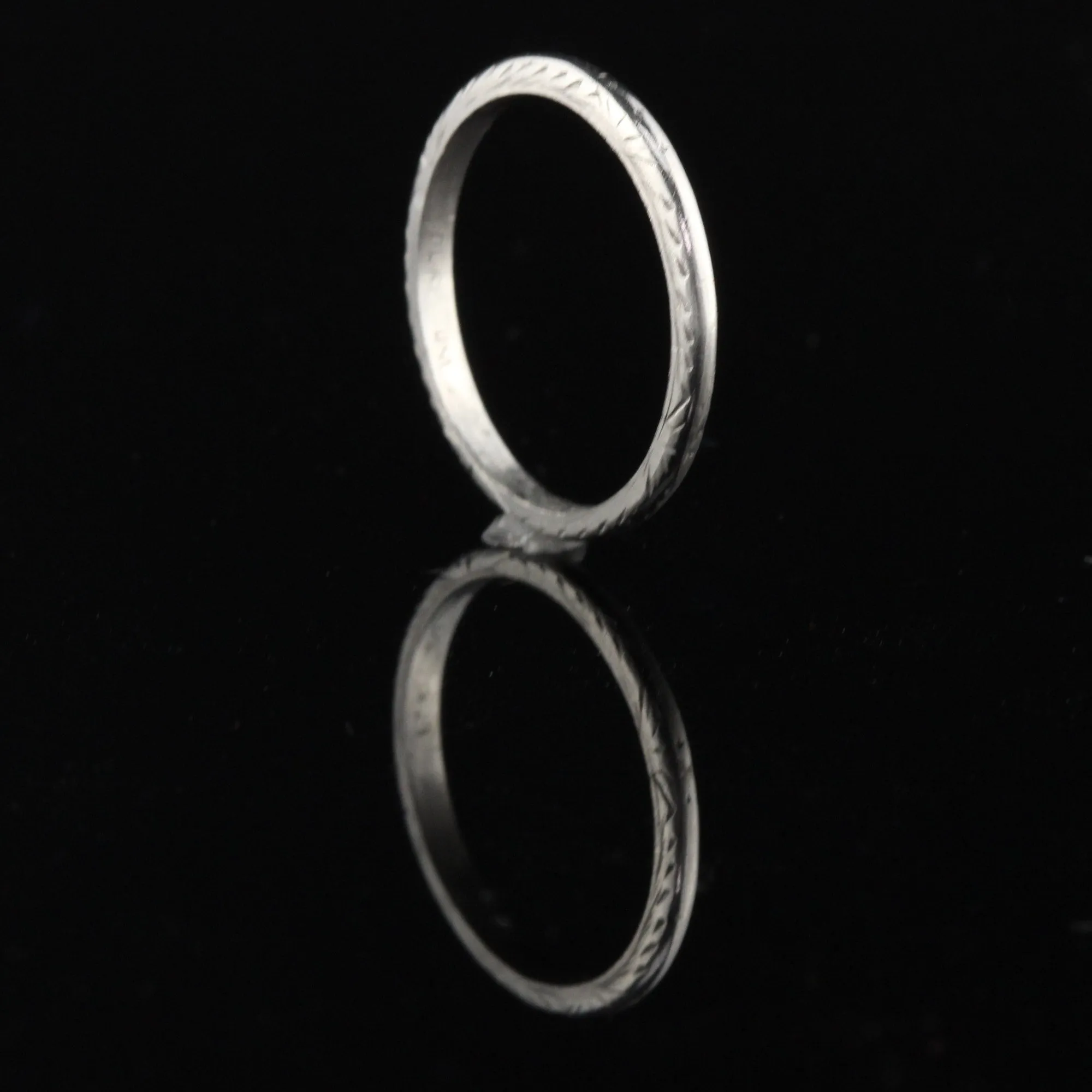 Antique Art Deco Platinum Engraved Wedding Band - Size 5.75