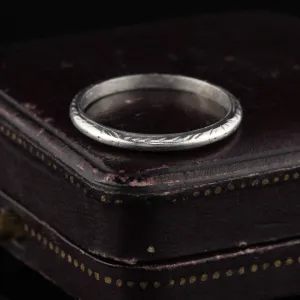 Antique Art Deco Platinum Engraved Wedding Band - Size 5.75