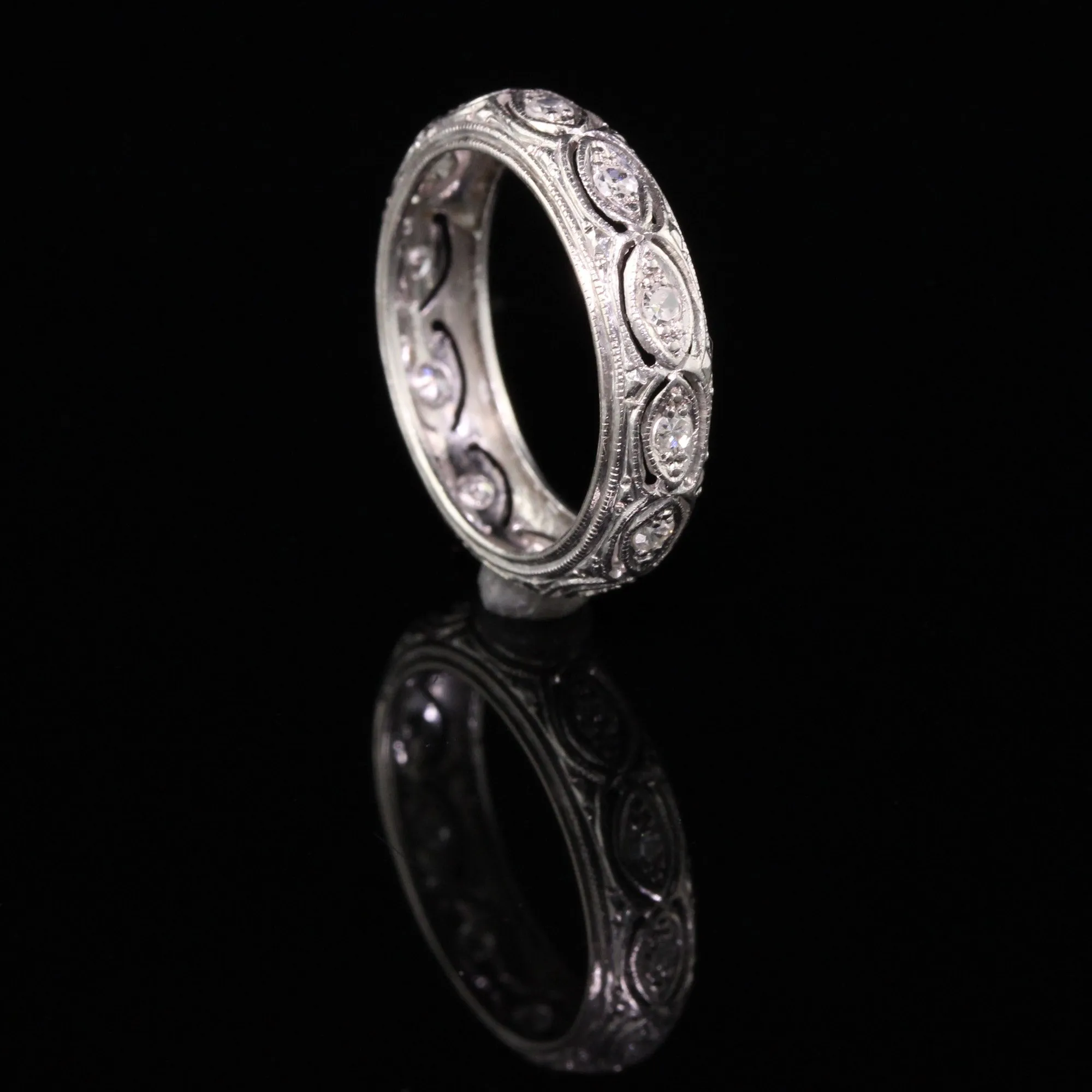 Antique Art Deco Platinum Filigree Diamond Wedding Band