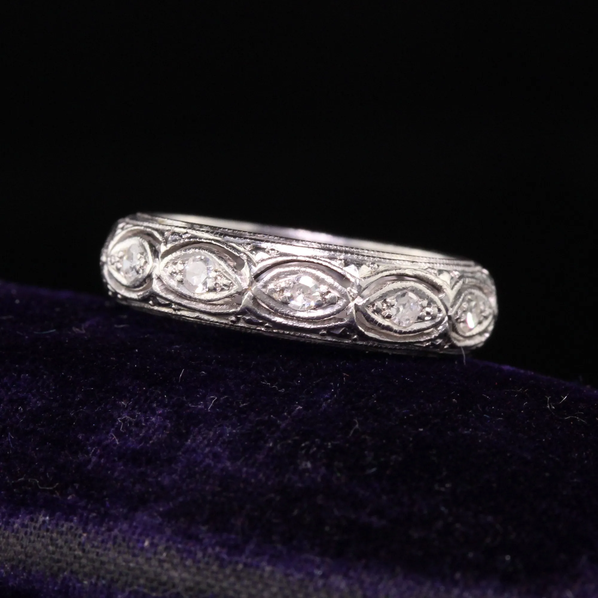 Antique Art Deco Platinum Filigree Diamond Wedding Band