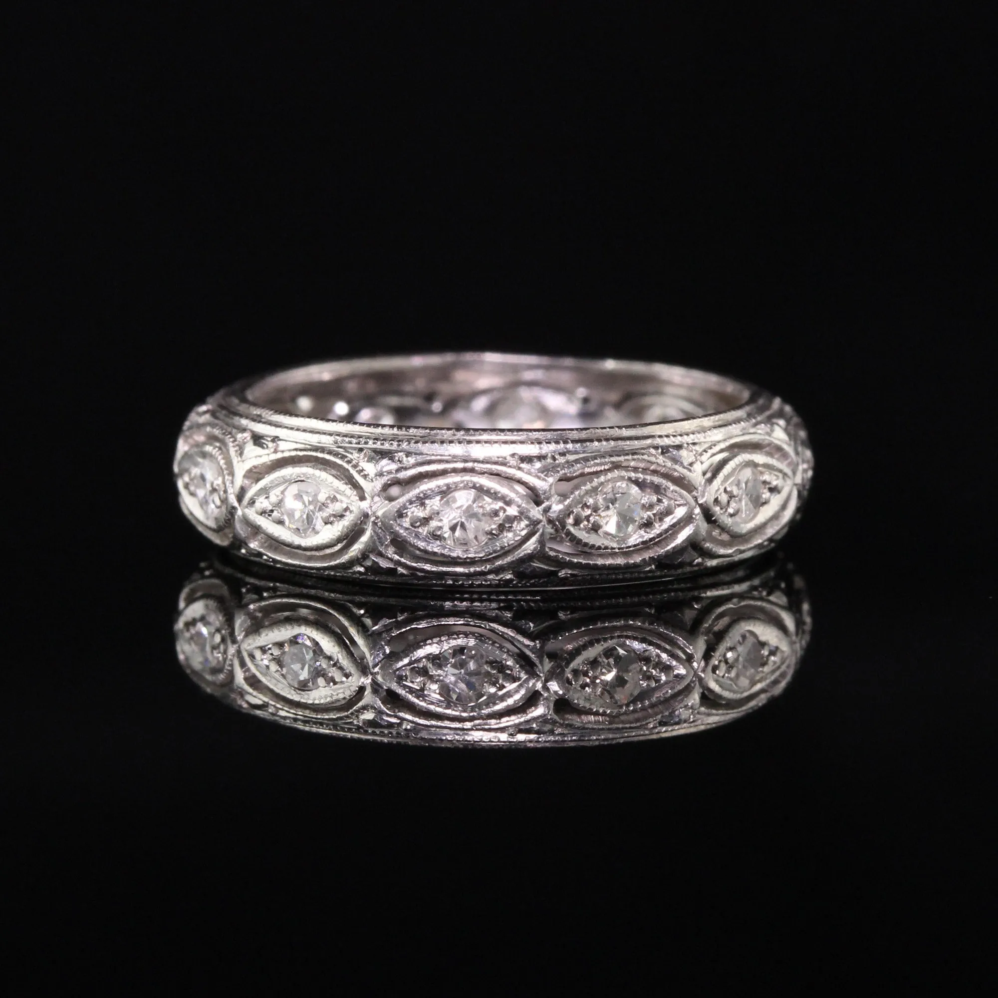 Antique Art Deco Platinum Filigree Diamond Wedding Band