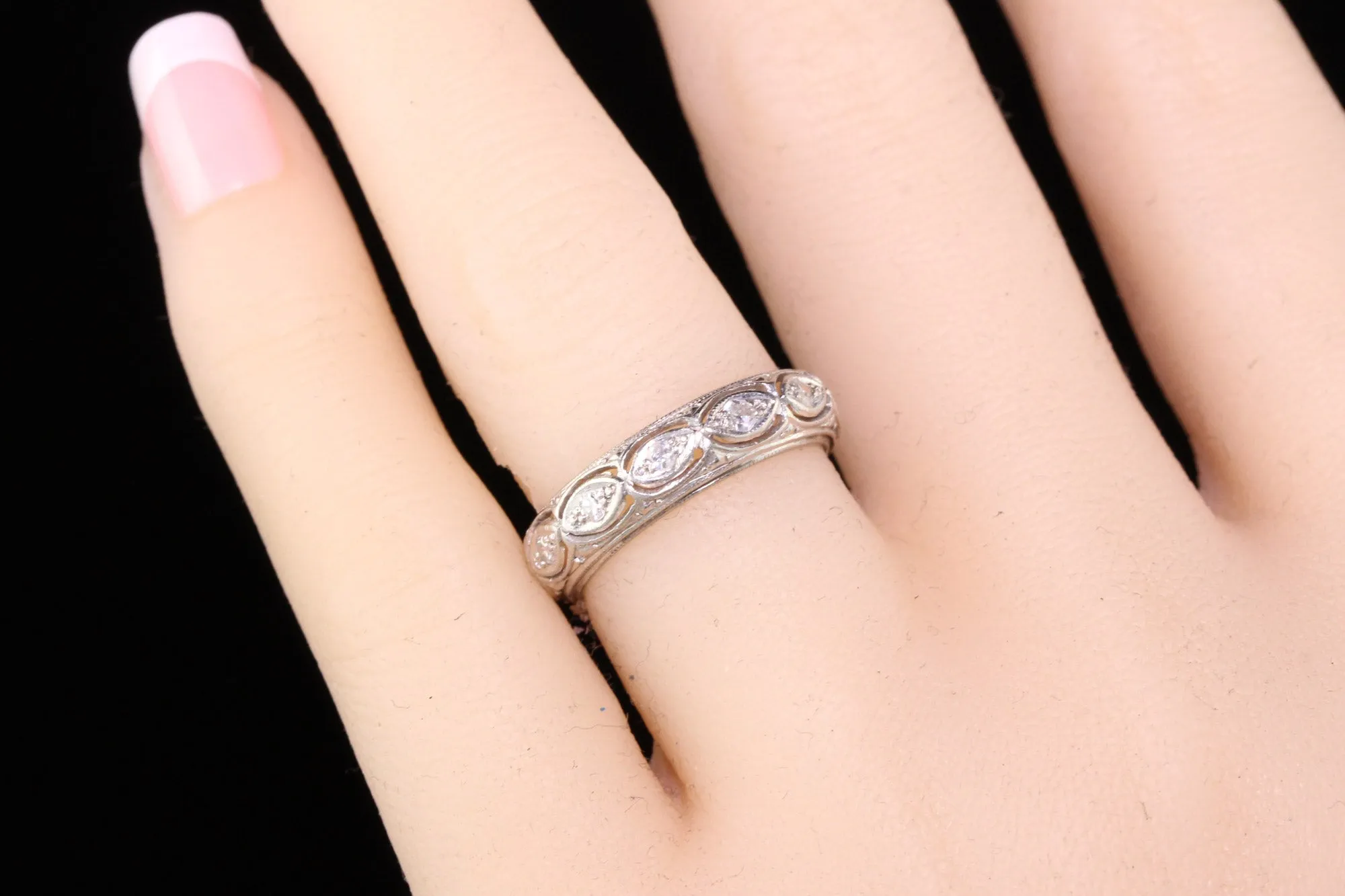 Antique Art Deco Platinum Filigree Diamond Wedding Band