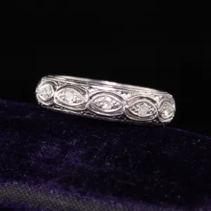 Antique Art Deco Platinum Filigree Diamond Wedding Band
