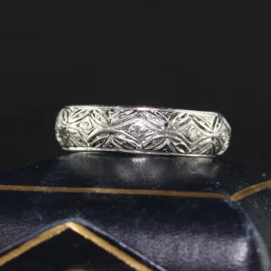 Antique Art Deco Platinum Old Cut Diamond Filigree Wedding Band - Size 6 1/2