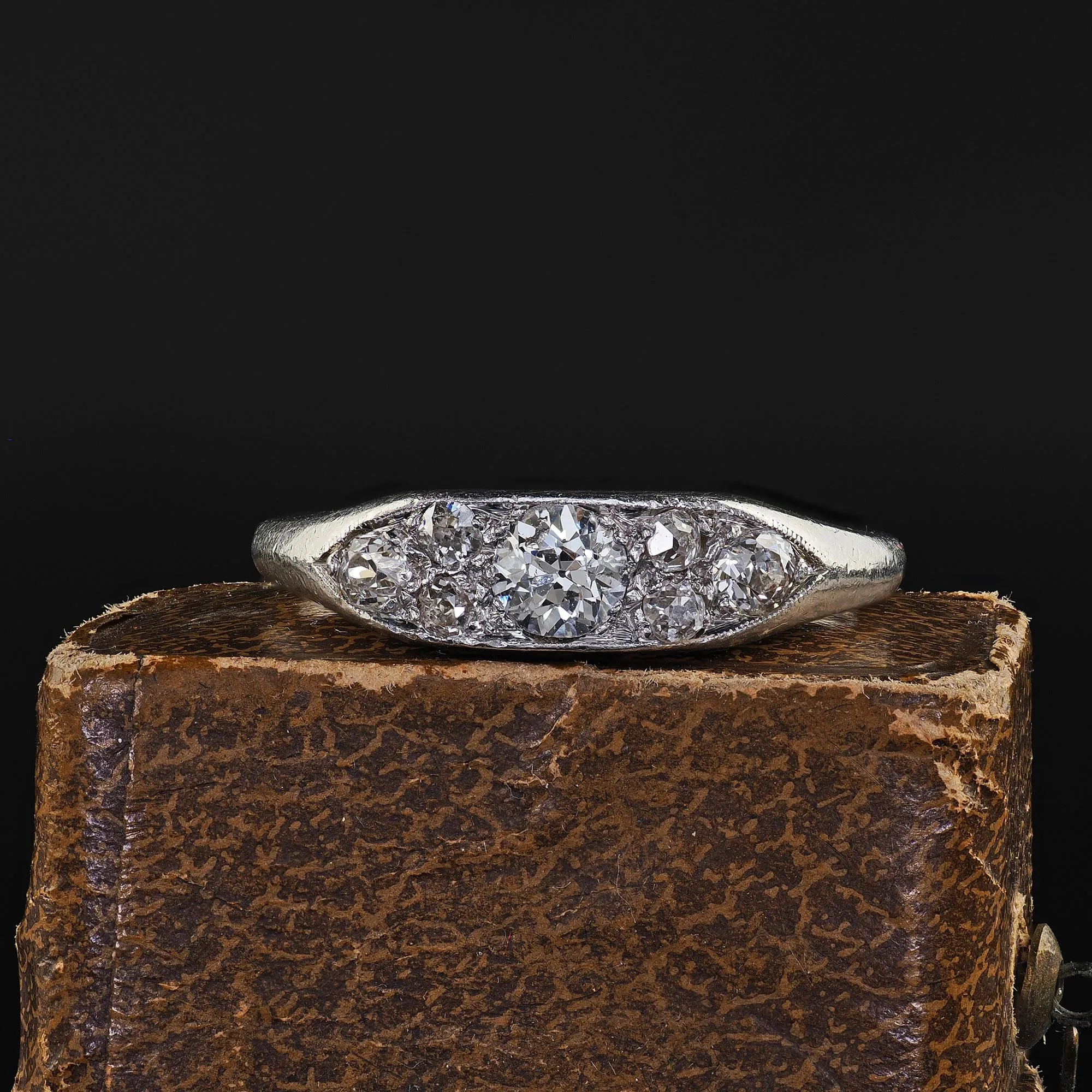 Antique Art Deco Platinum Old Euro Diamond Cluster Band - Size 8