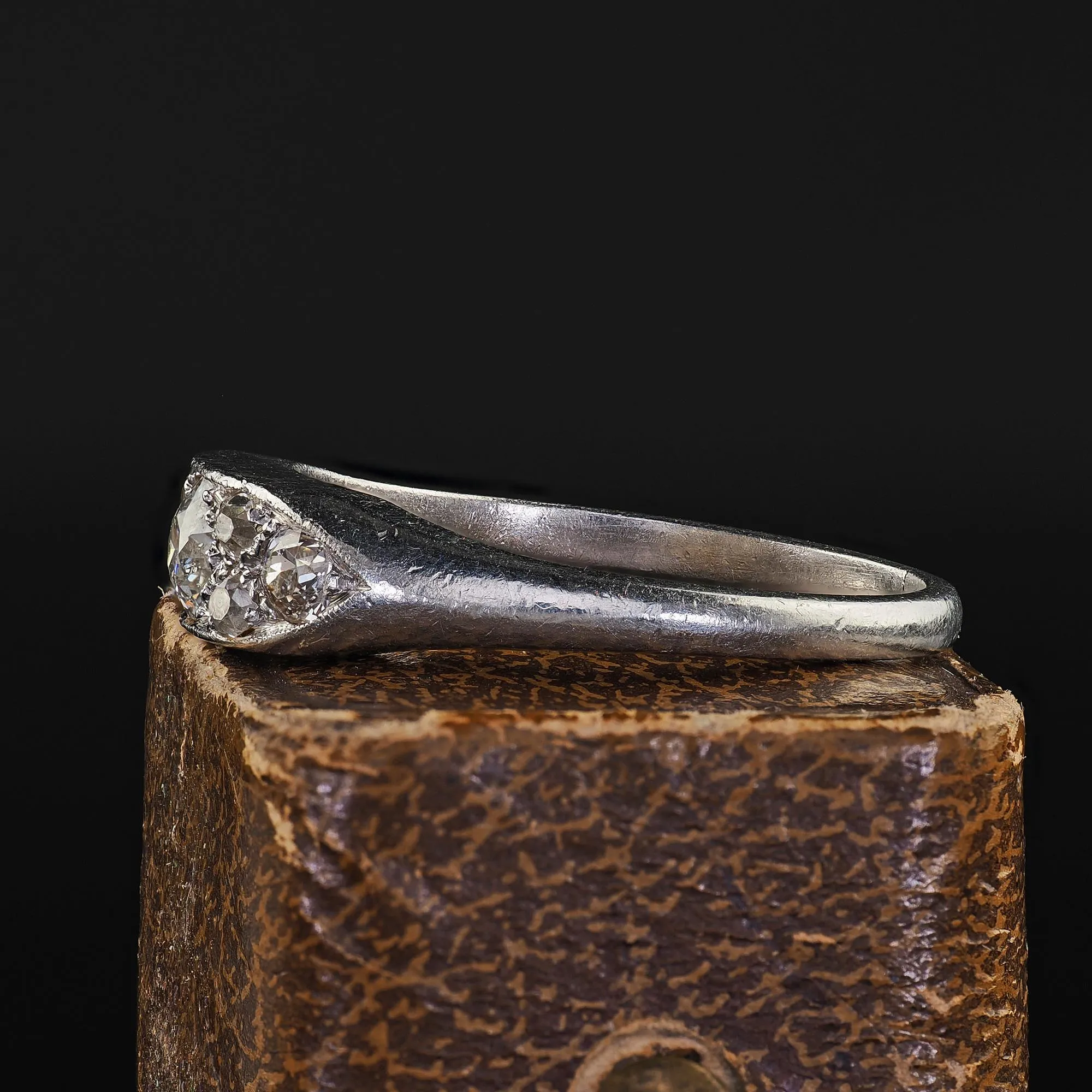 Antique Art Deco Platinum Old Euro Diamond Cluster Band - Size 8