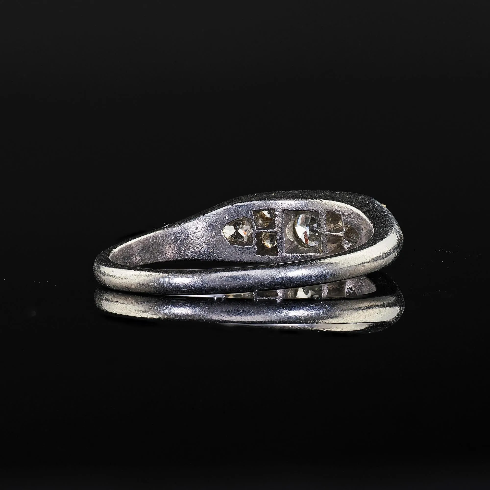 Antique Art Deco Platinum Old Euro Diamond Cluster Band - Size 8