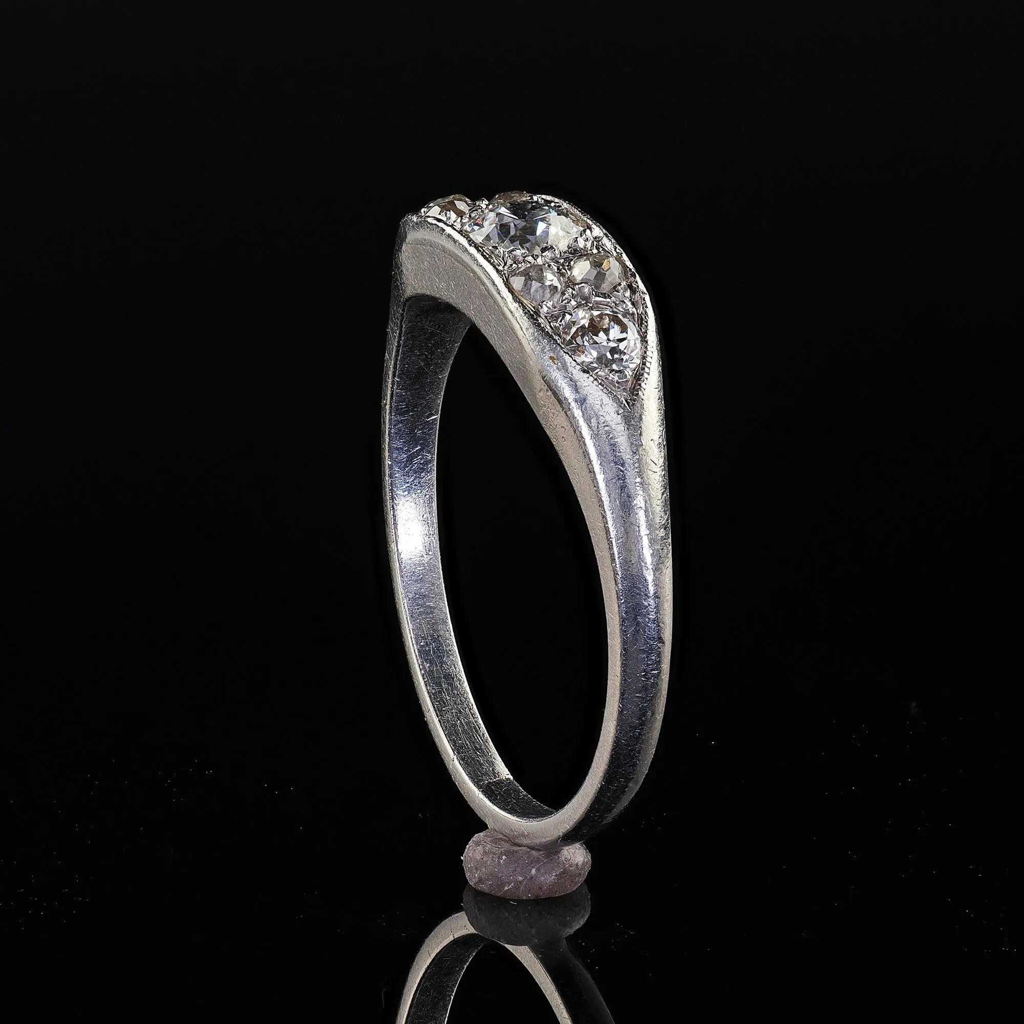 Antique Art Deco Platinum Old Euro Diamond Cluster Band - Size 8