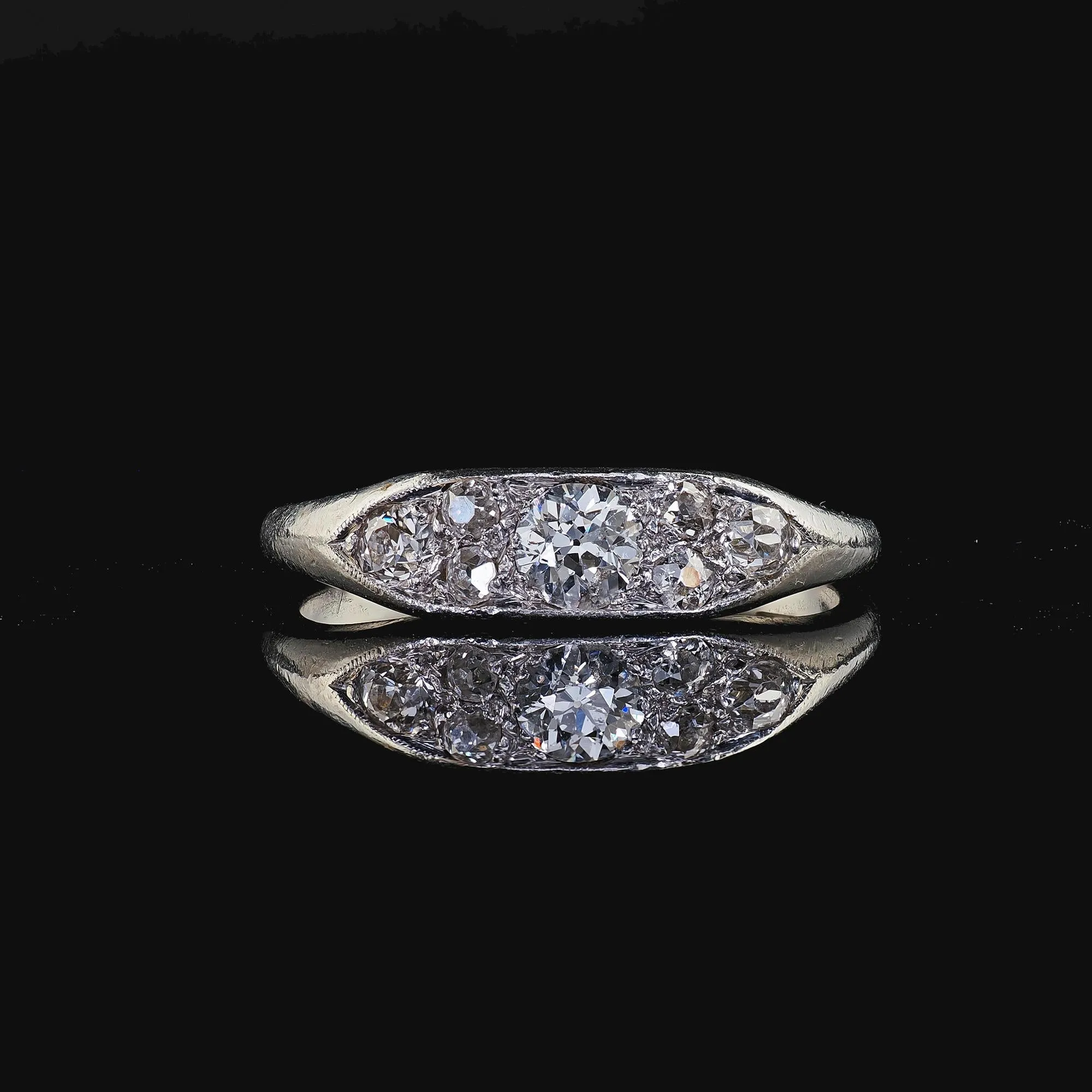 Antique Art Deco Platinum Old Euro Diamond Cluster Band - Size 8