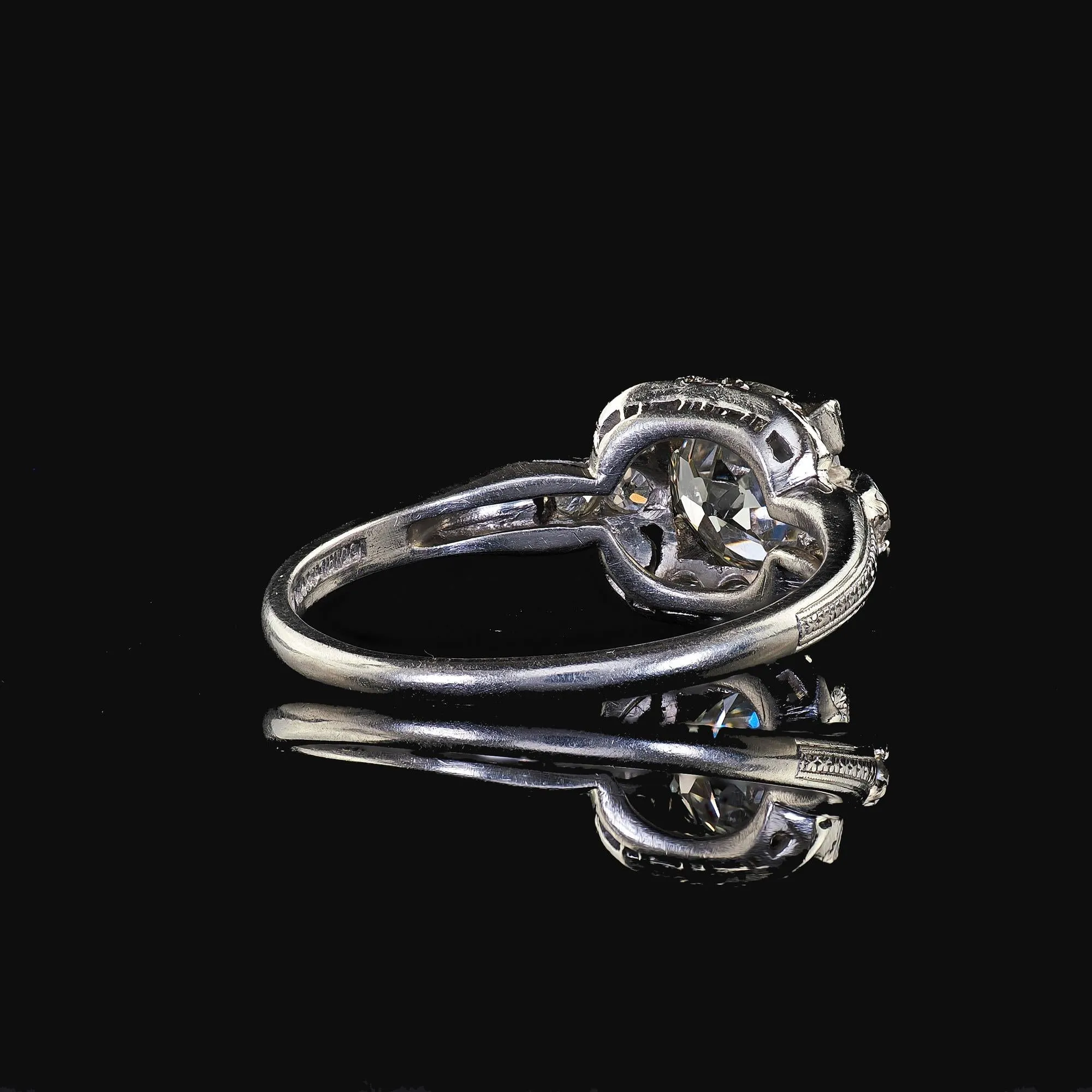 Antique Art Deco Platinum Old European Cut Diamond Engagement Ring - GIA