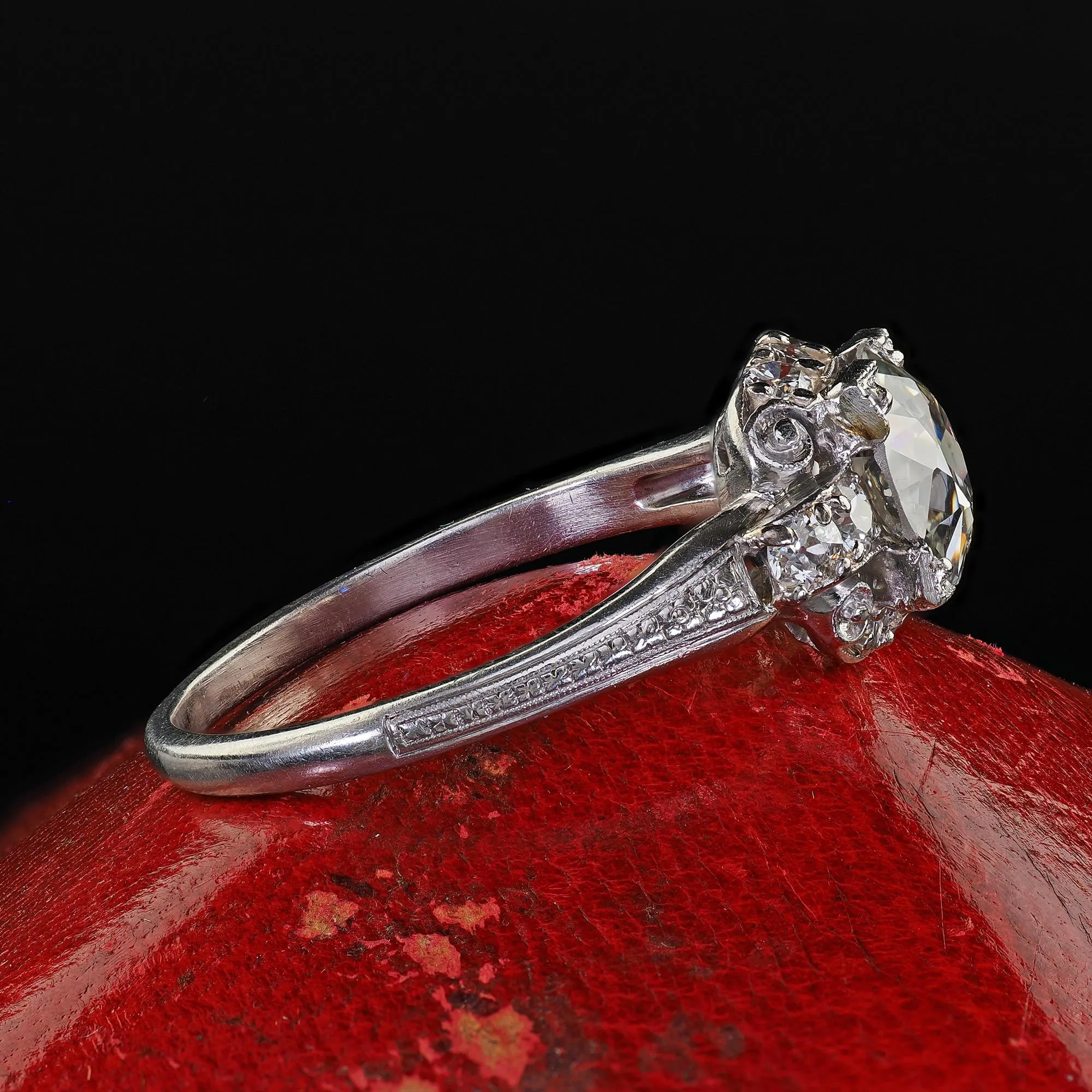Antique Art Deco Platinum Old European Cut Diamond Engagement Ring - GIA