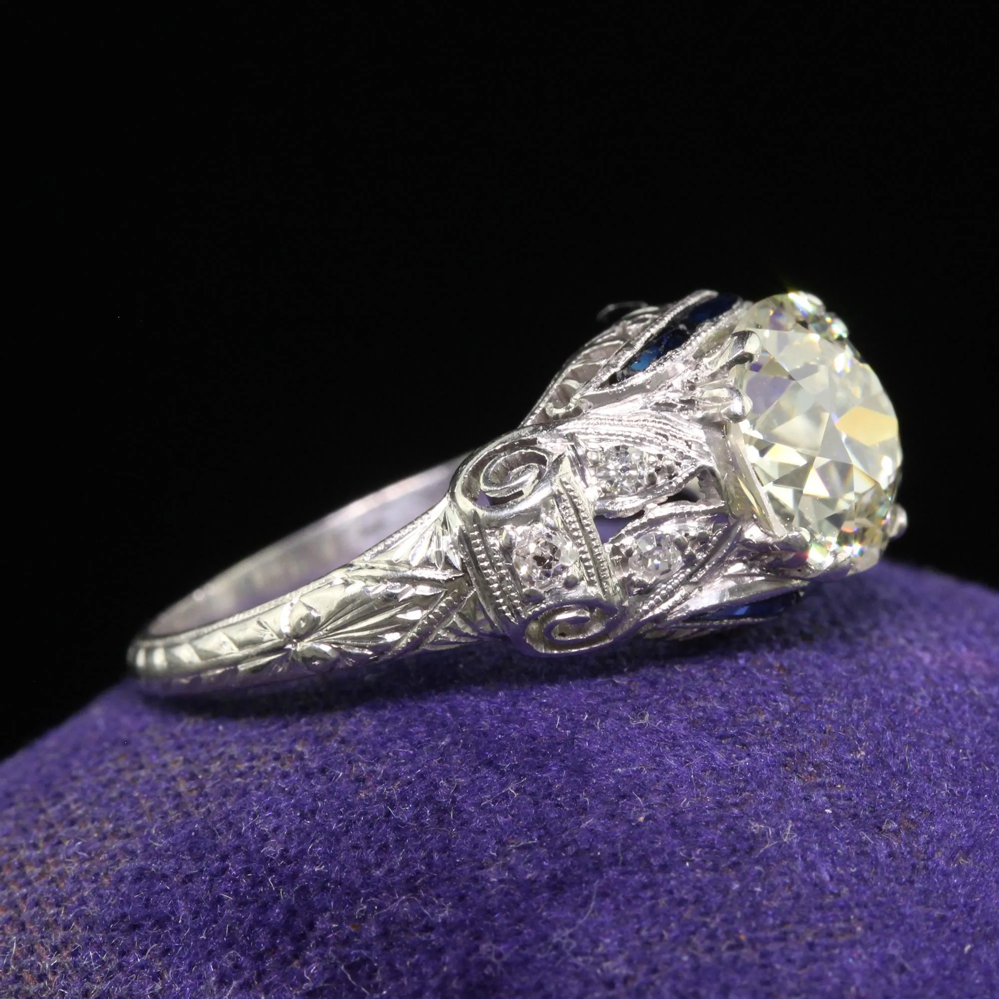 Antique Art Deco Platinum Old European Cut Diamond Engagement Ring - GIA