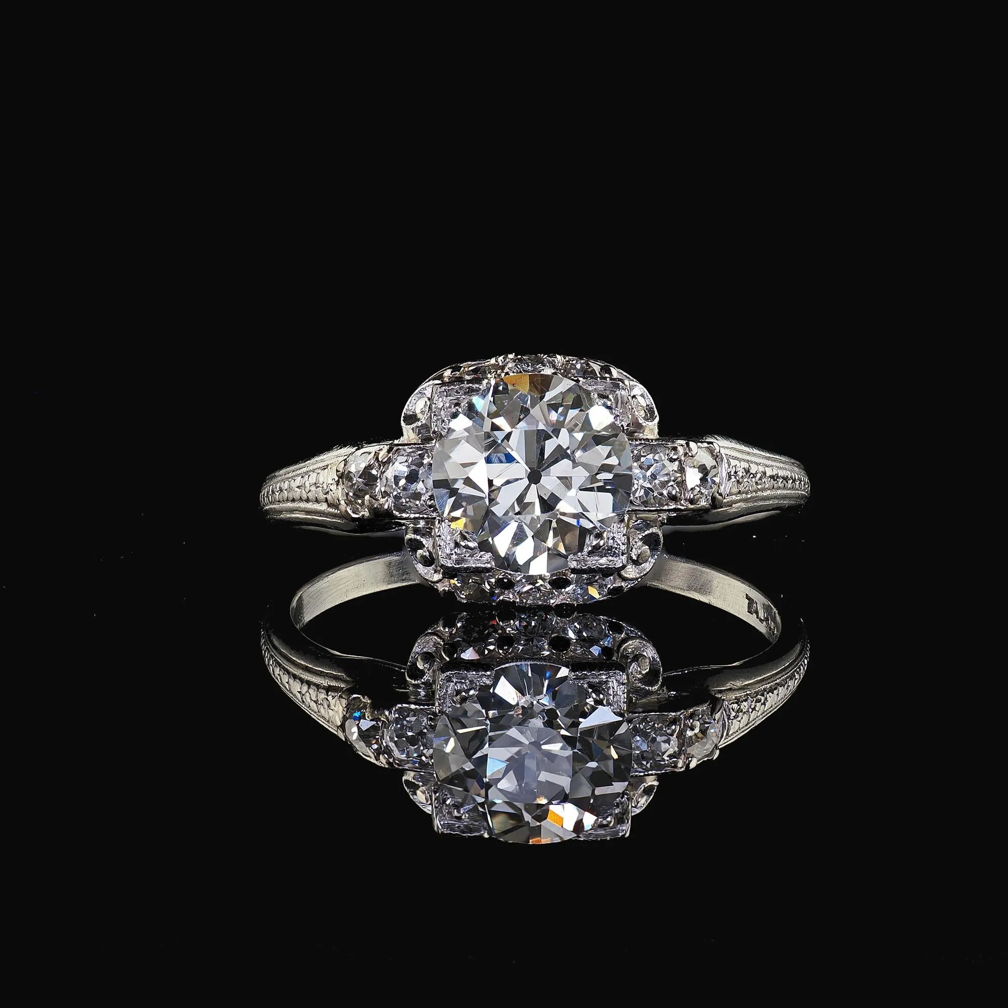Antique Art Deco Platinum Old European Cut Diamond Engagement Ring - GIA