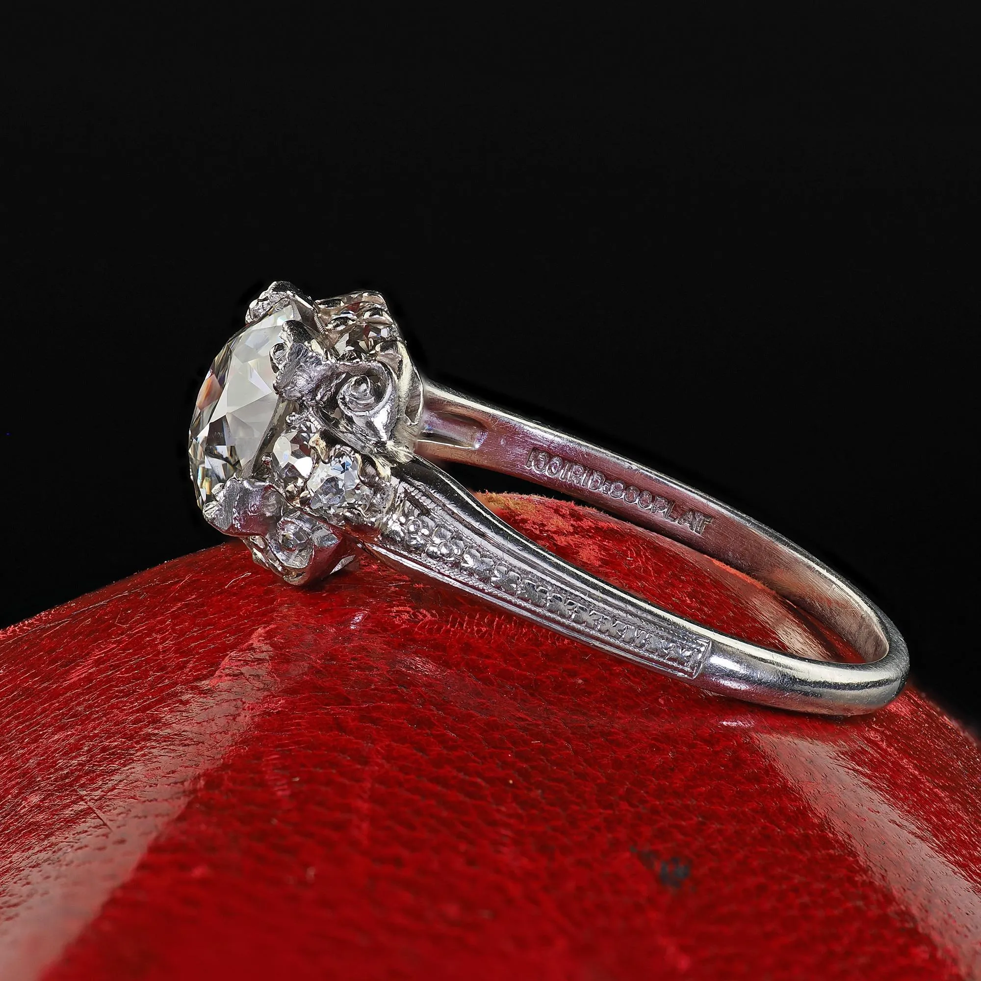 Antique Art Deco Platinum Old European Cut Diamond Engagement Ring - GIA