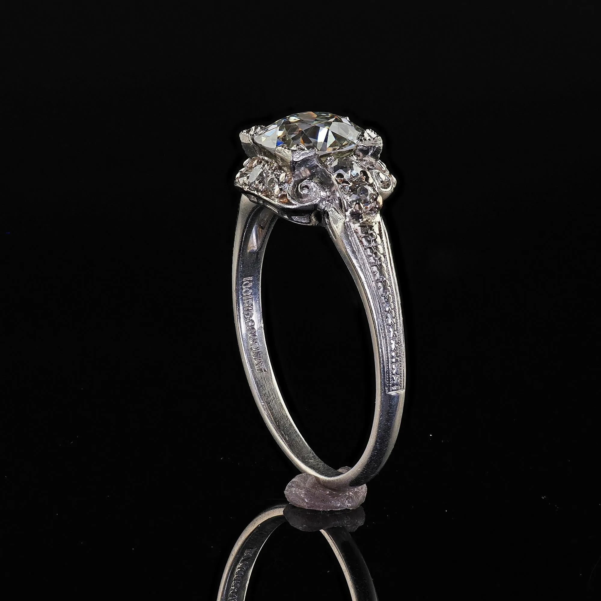 Antique Art Deco Platinum Old European Cut Diamond Engagement Ring - GIA