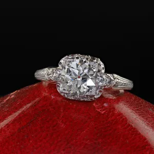 Antique Art Deco Platinum Old European Cut Diamond Engagement Ring - GIA