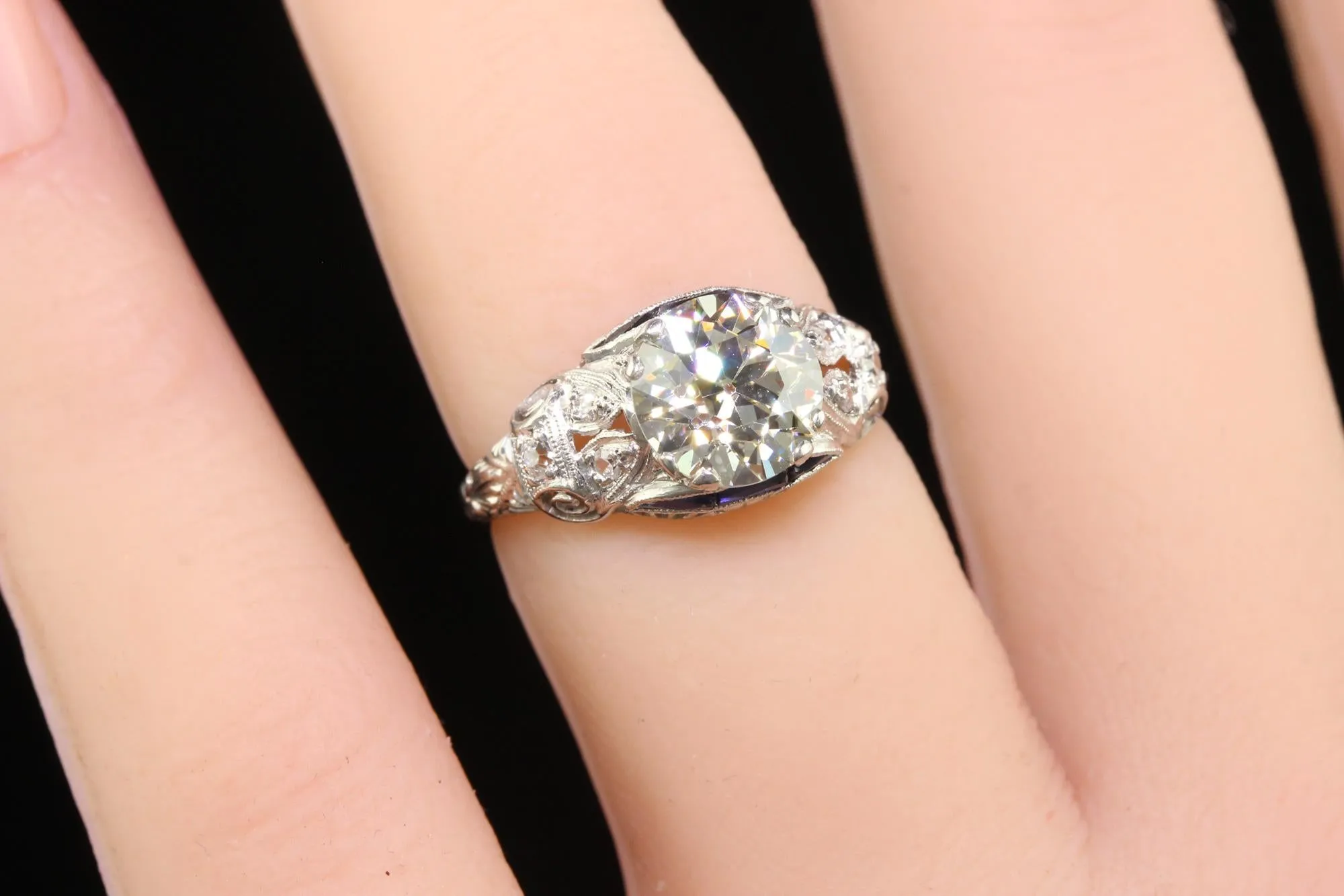 Antique Art Deco Platinum Old European Cut Diamond Engagement Ring - GIA