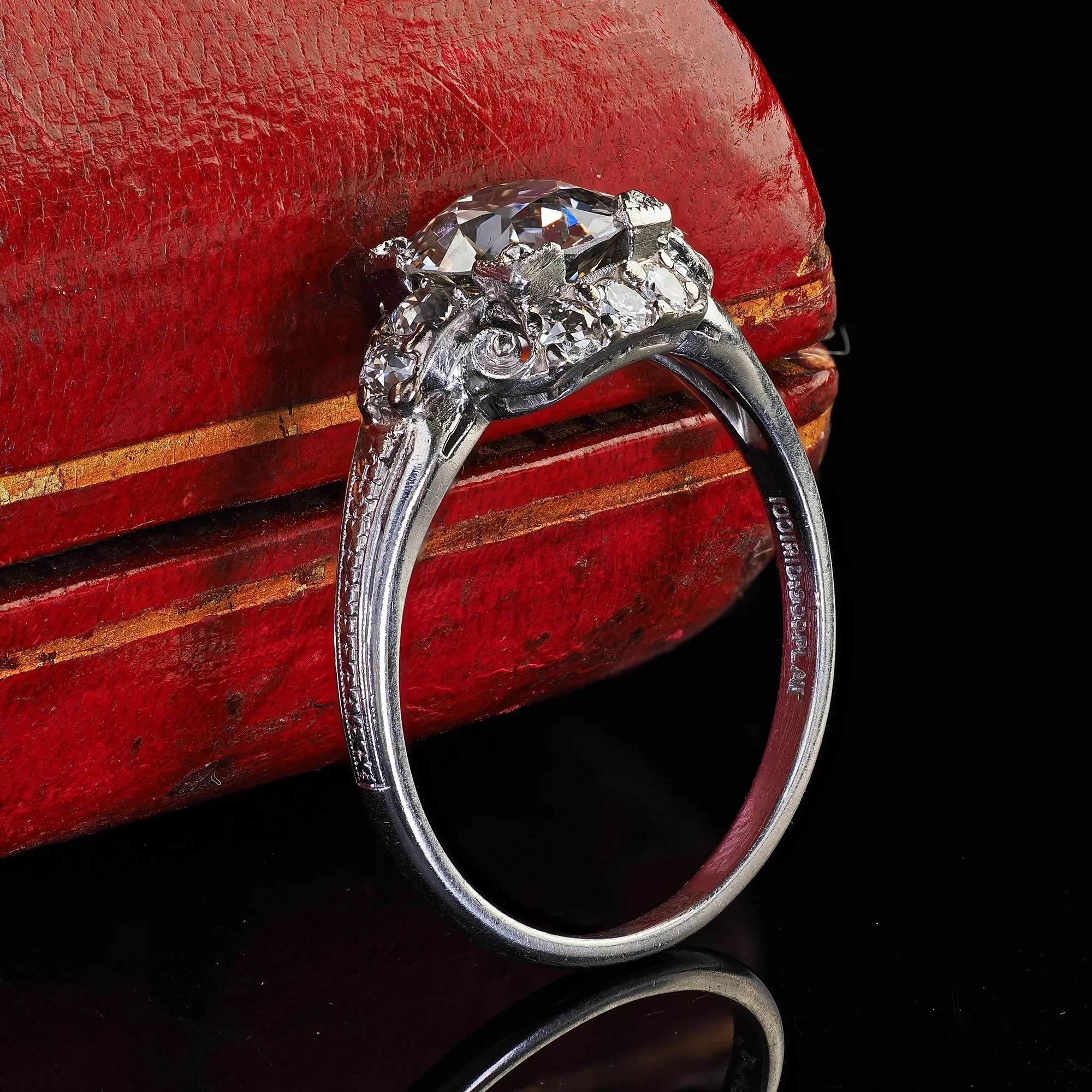 Antique Art Deco Platinum Old European Cut Diamond Engagement Ring - GIA
