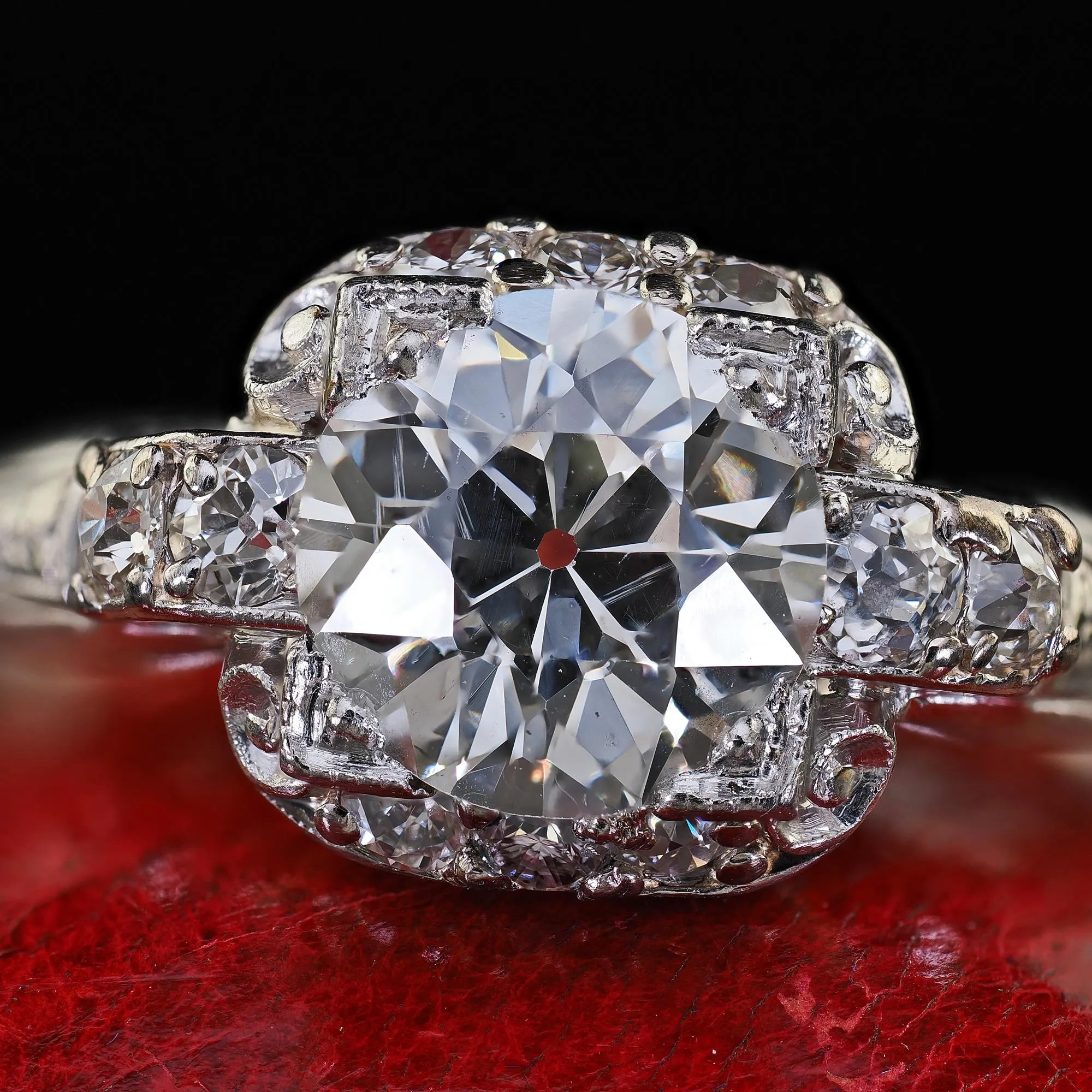 Antique Art Deco Platinum Old European Cut Diamond Engagement Ring - GIA